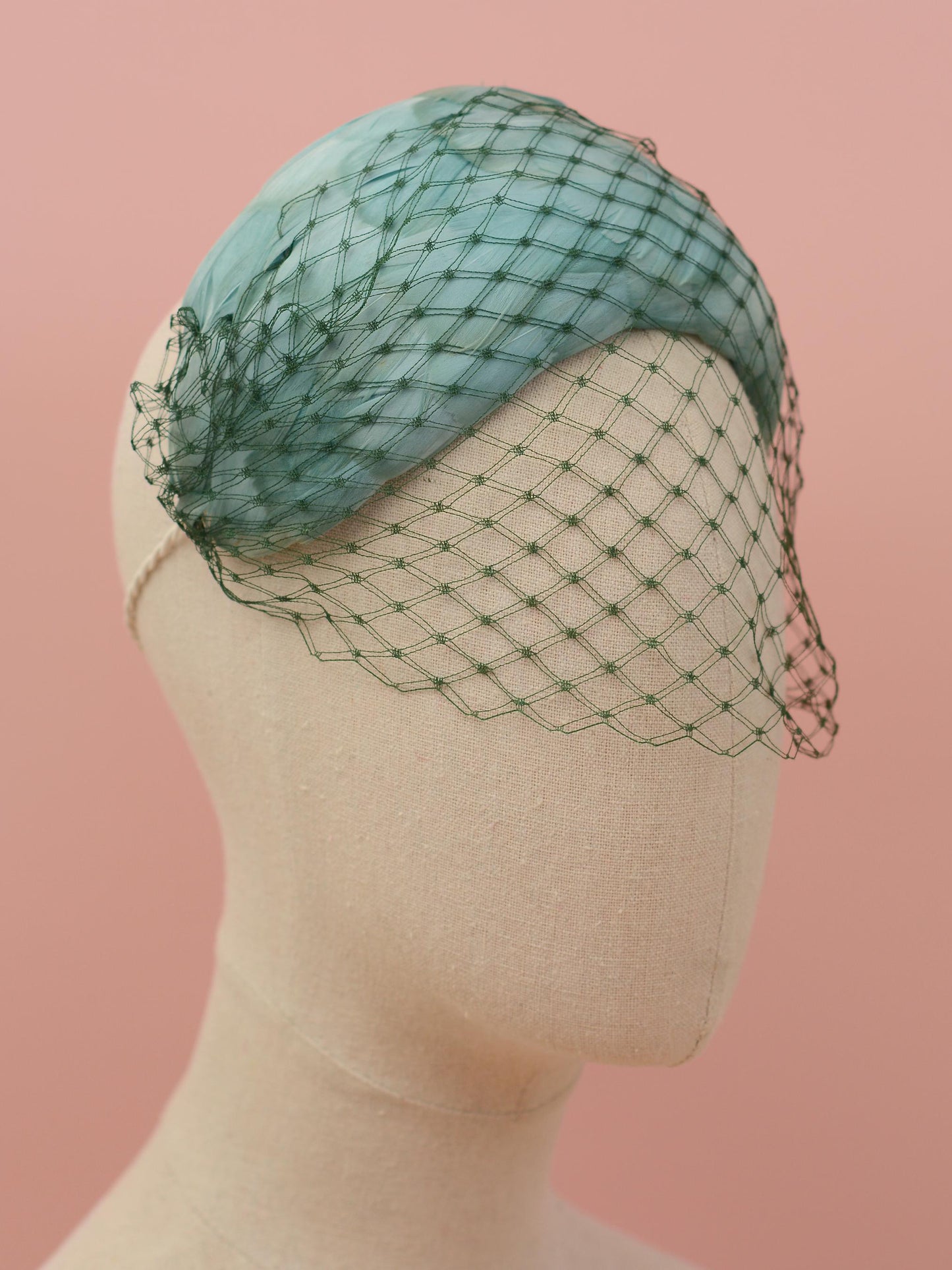 Luxury Sage Green Goose Feather Bandeau Headband Fascinator with Vintage Veiling | Feather Hat | Wedding Fascinator