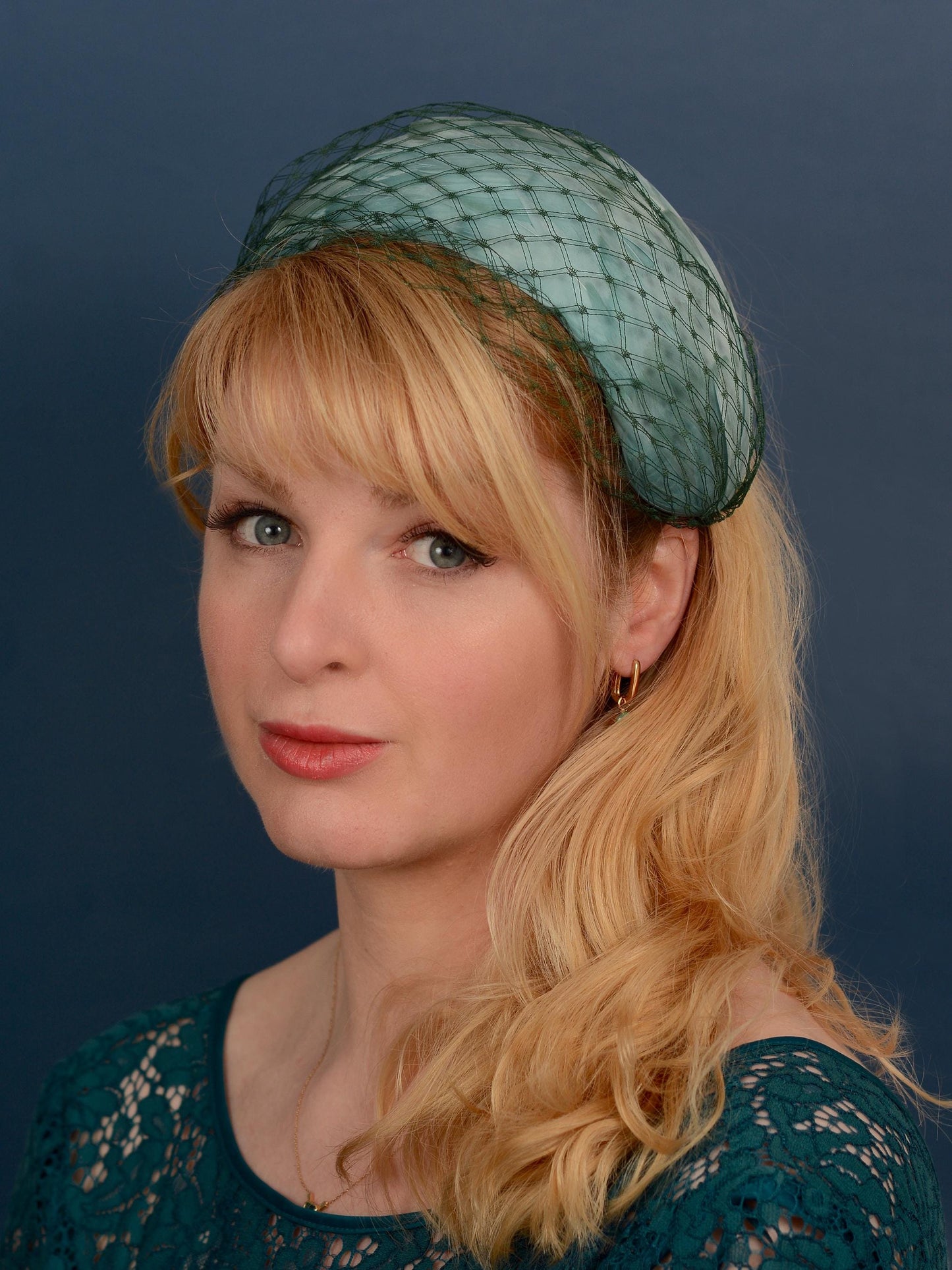 Luxury Sage Green Goose Feather Bandeau Headband Fascinator with Vintage Veiling | Feather Hat | Wedding Fascinator