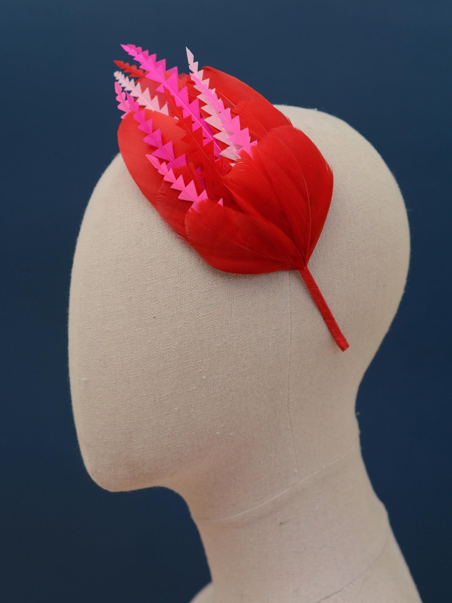 Red and Pink Feather Fascinator Headband No.013 | Pink Feather Headband | Red and Pink Feather Headpiece