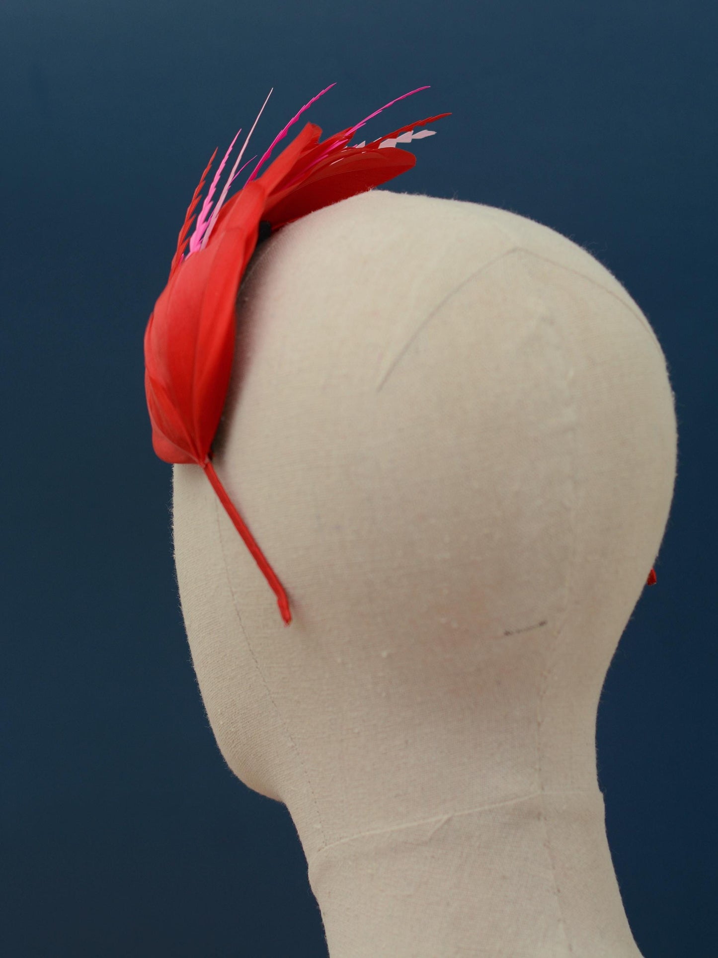 Red and Pink Feather Fascinator Headband No.013 | Pink Feather Headband | Red and Pink Feather Headpiece