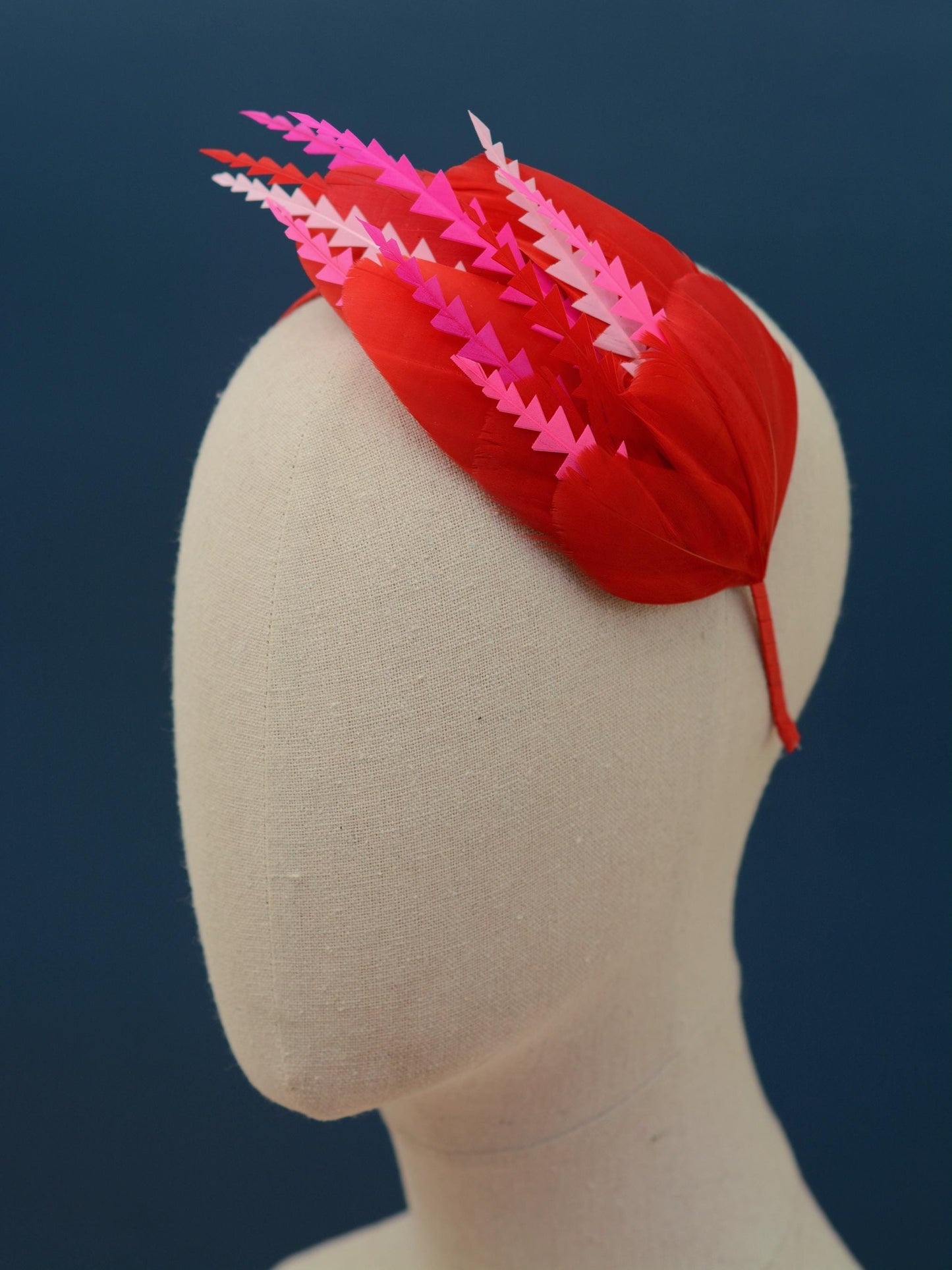 Red and Pink Feather Fascinator Headband No.013 | Pink Feather Headband | Red and Pink Feather Headpiece