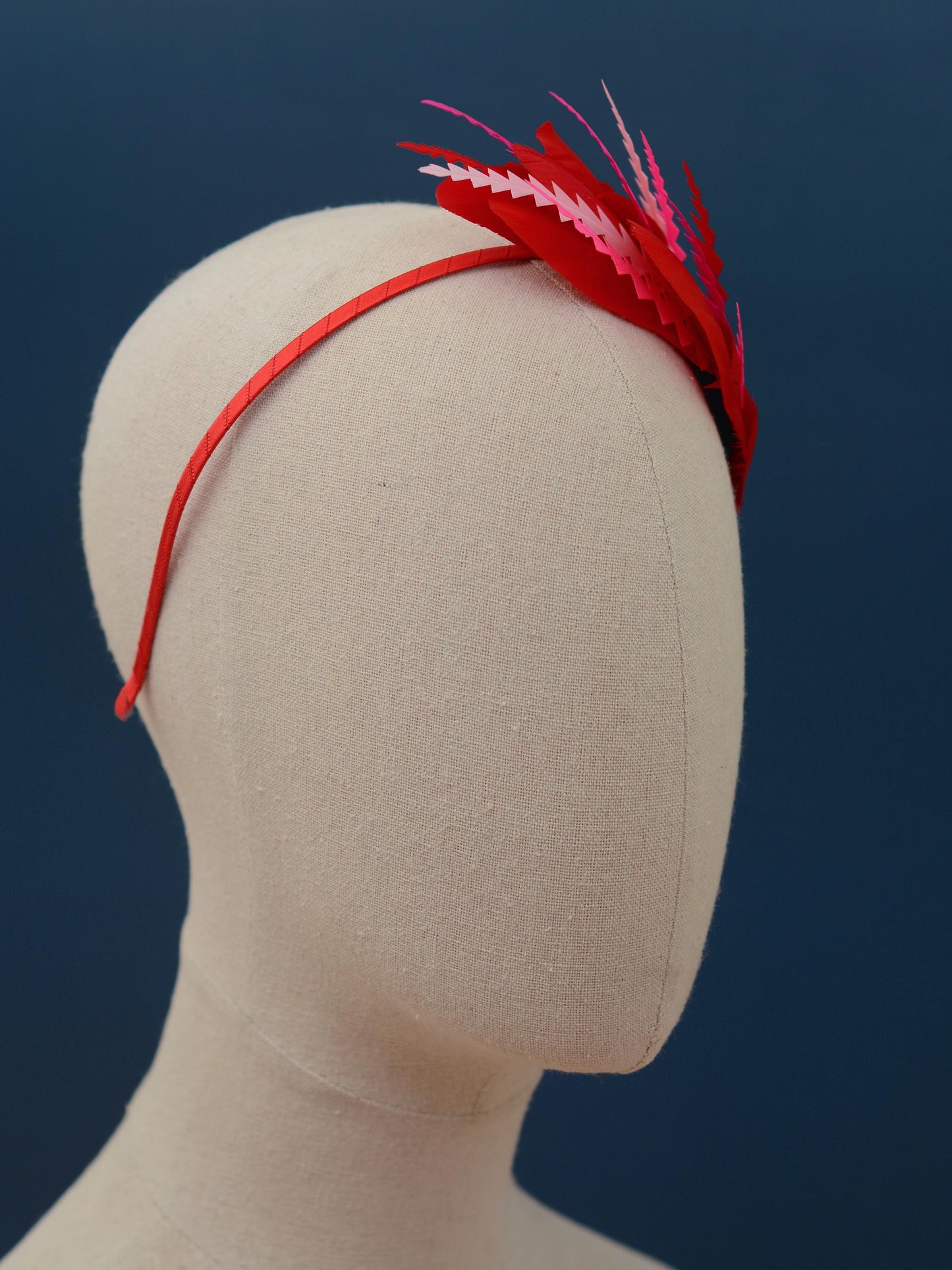 Red and Pink Feather Fascinator Headband No.013 | Pink Feather Headband | Red and Pink Feather Headpiece