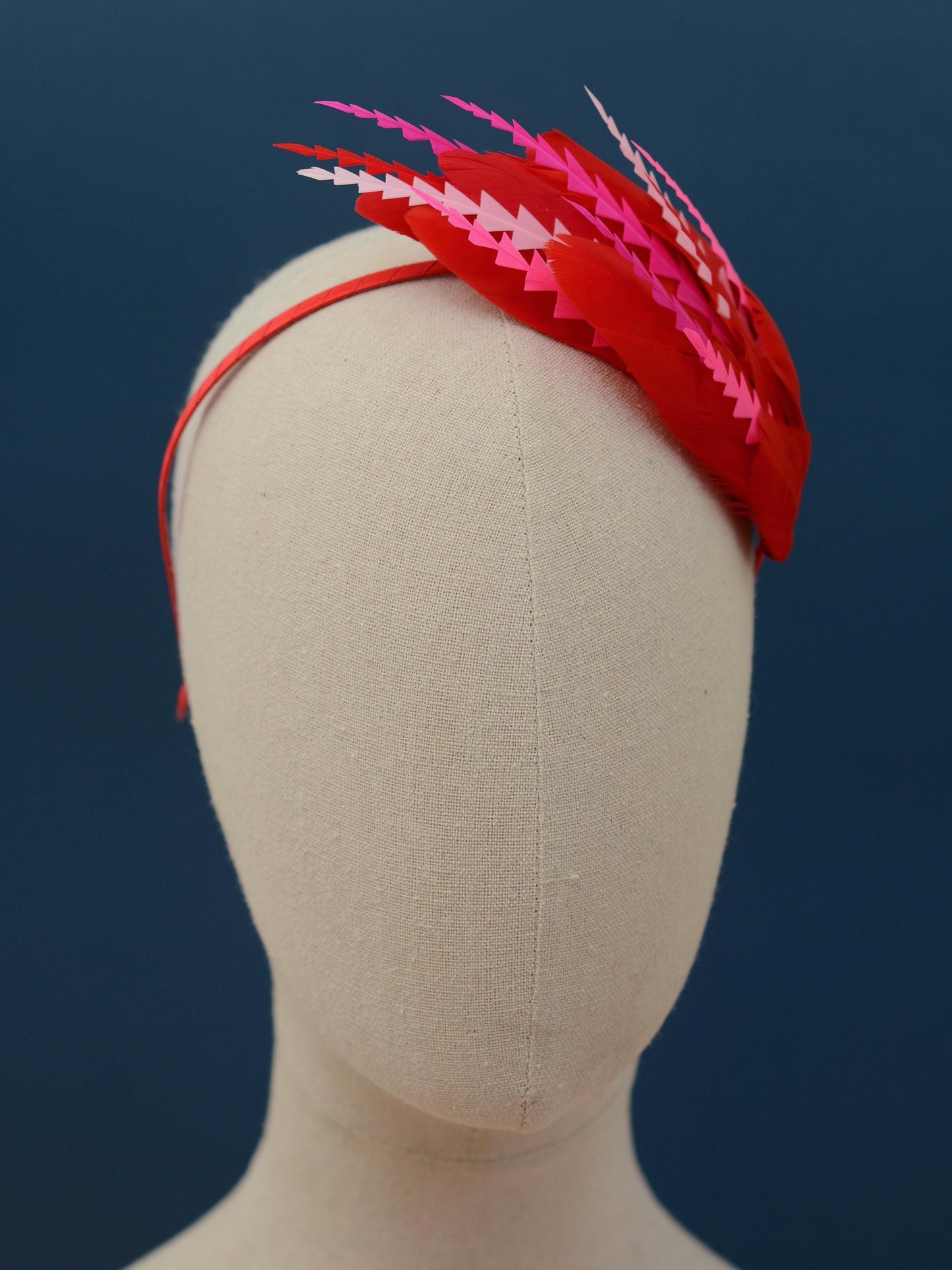 Red and Pink Feather Fascinator Headband No.013 | Pink Feather Headband | Red and Pink Feather Headpiece