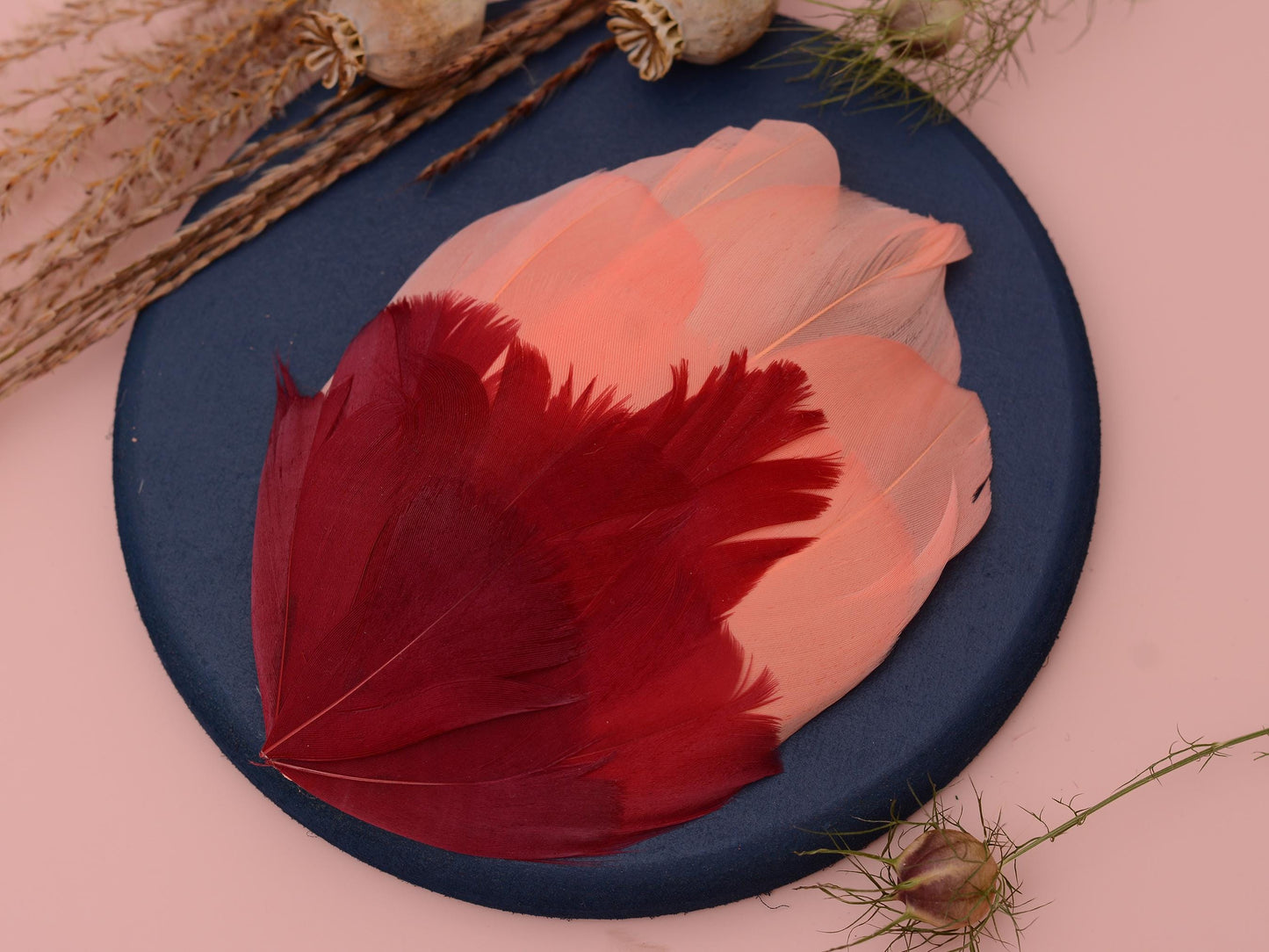 Large Feather Hair Clip in Coral Pink and Crimson No.38 | Feather Fascinator | Feather Headpiece | Wedding Fascinator | Bridal Headpiece