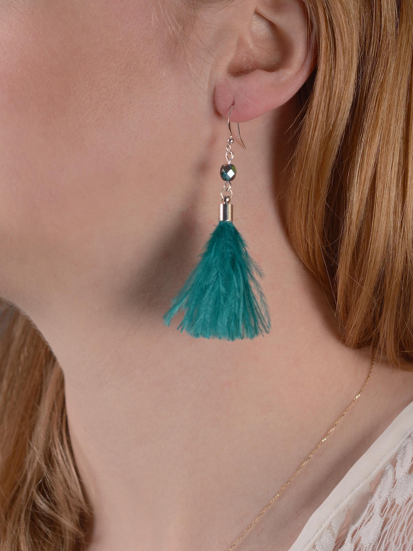 Teal Turquoise Ostrich Feather Tassel Long Earrings | Festival Earrings | Feather Jewellery | Festival Jewellery | Long Earrings