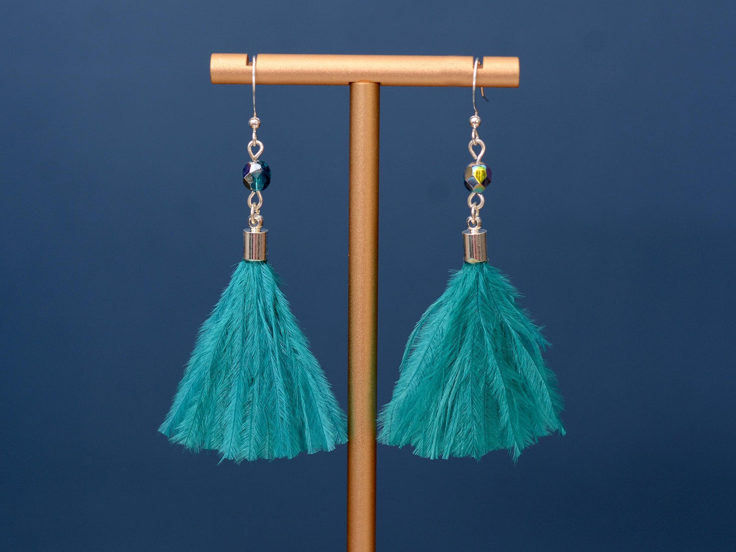 Teal Turquoise Ostrich Feather Tassel Long Earrings | Festival Earrings | Feather Jewellery | Festival Jewellery | Long Earrings