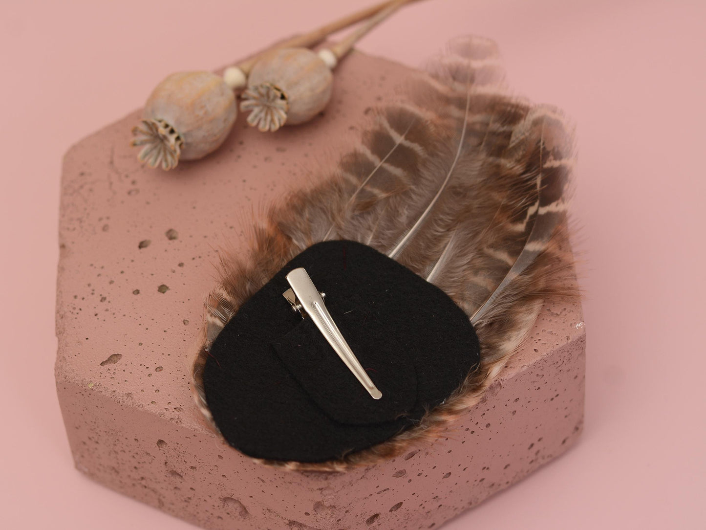 Feather Fascinator in Natural Hen Pheasant, Feather Hair Clip, Wedding Hair Clip