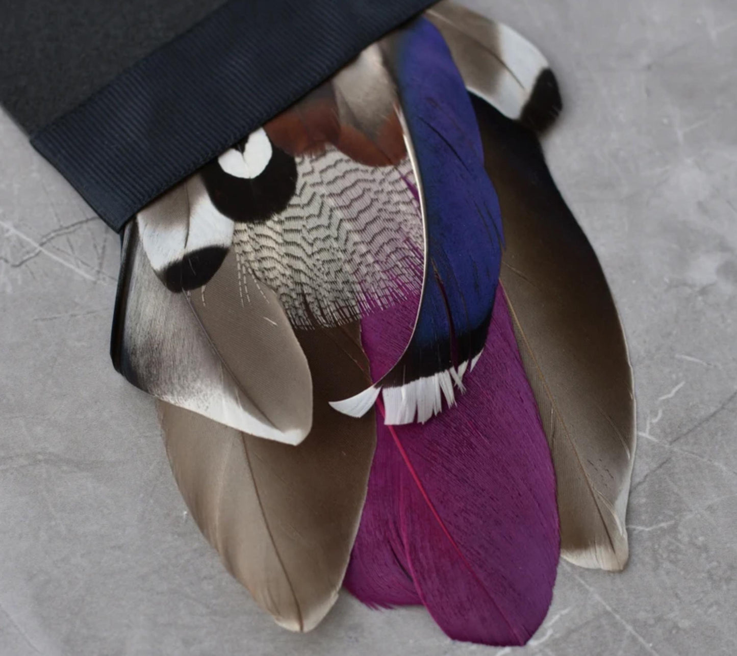 Navy Blue and Plum Duck Feather Pocket Square No.142 | Suit Accessory | Feather Neck Tie | Grooms Outfit | Groomsmen Gift