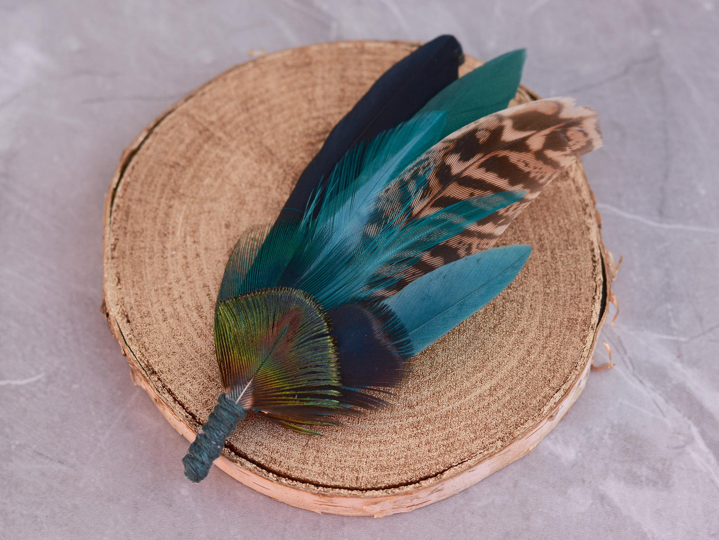 Green, Teal and Black Pheasant Feather Lapel Pin No.240 | Peacock Feather Hat Pin |Unique Pheasant Feather Brooch