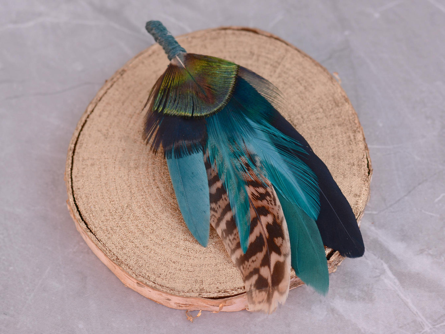 Green, Teal and Black Pheasant Feather Lapel Pin No.240 | Peacock Feather Hat Pin |Unique Pheasant Feather Brooch