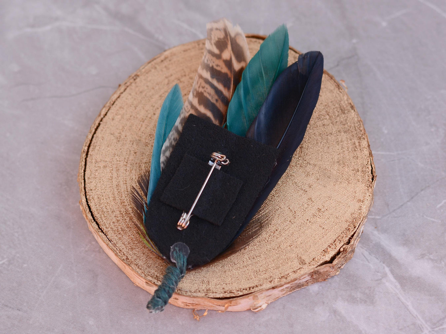 Green, Teal and Black Pheasant Feather Lapel Pin No.240 | Peacock Feather Hat Pin |Unique Pheasant Feather Brooch