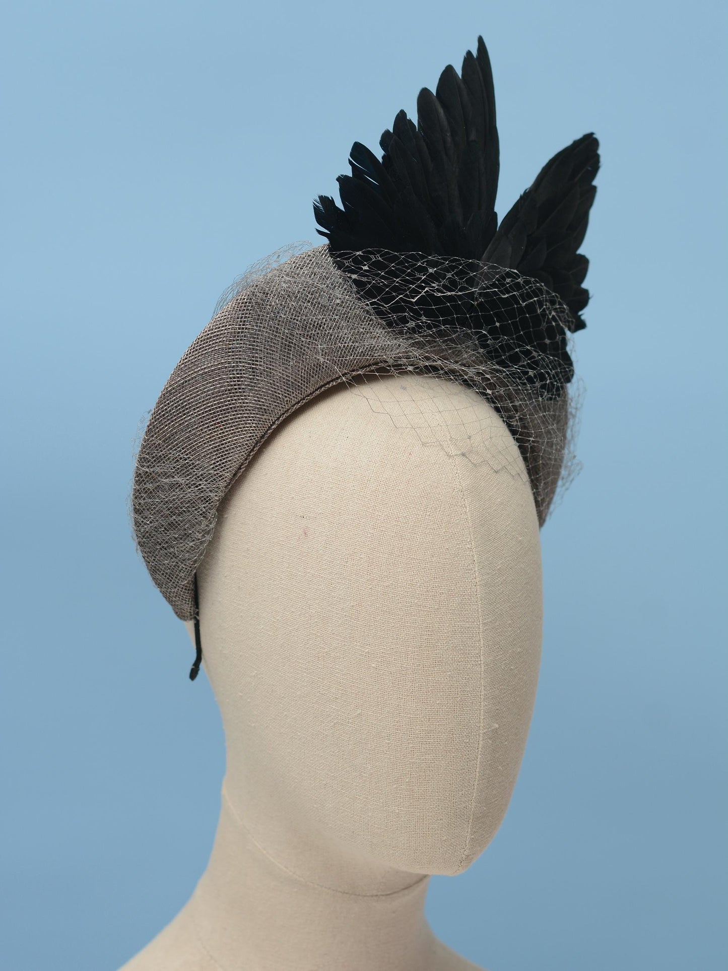 Bird Wing Black and Grey Halo Bandeau Headband Fascinator