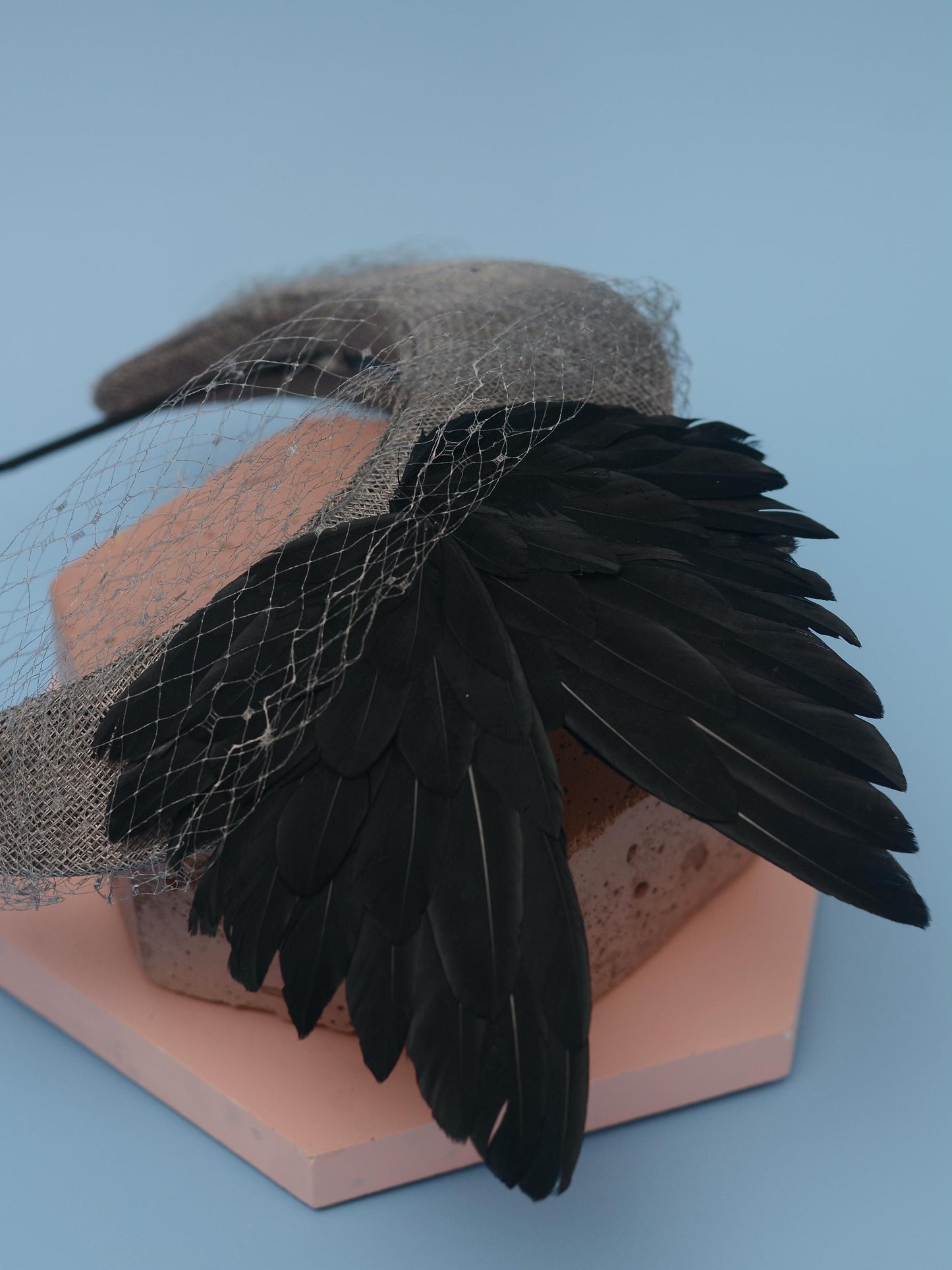 Bird Wing Black and Grey Halo Bandeau Headband Fascinator