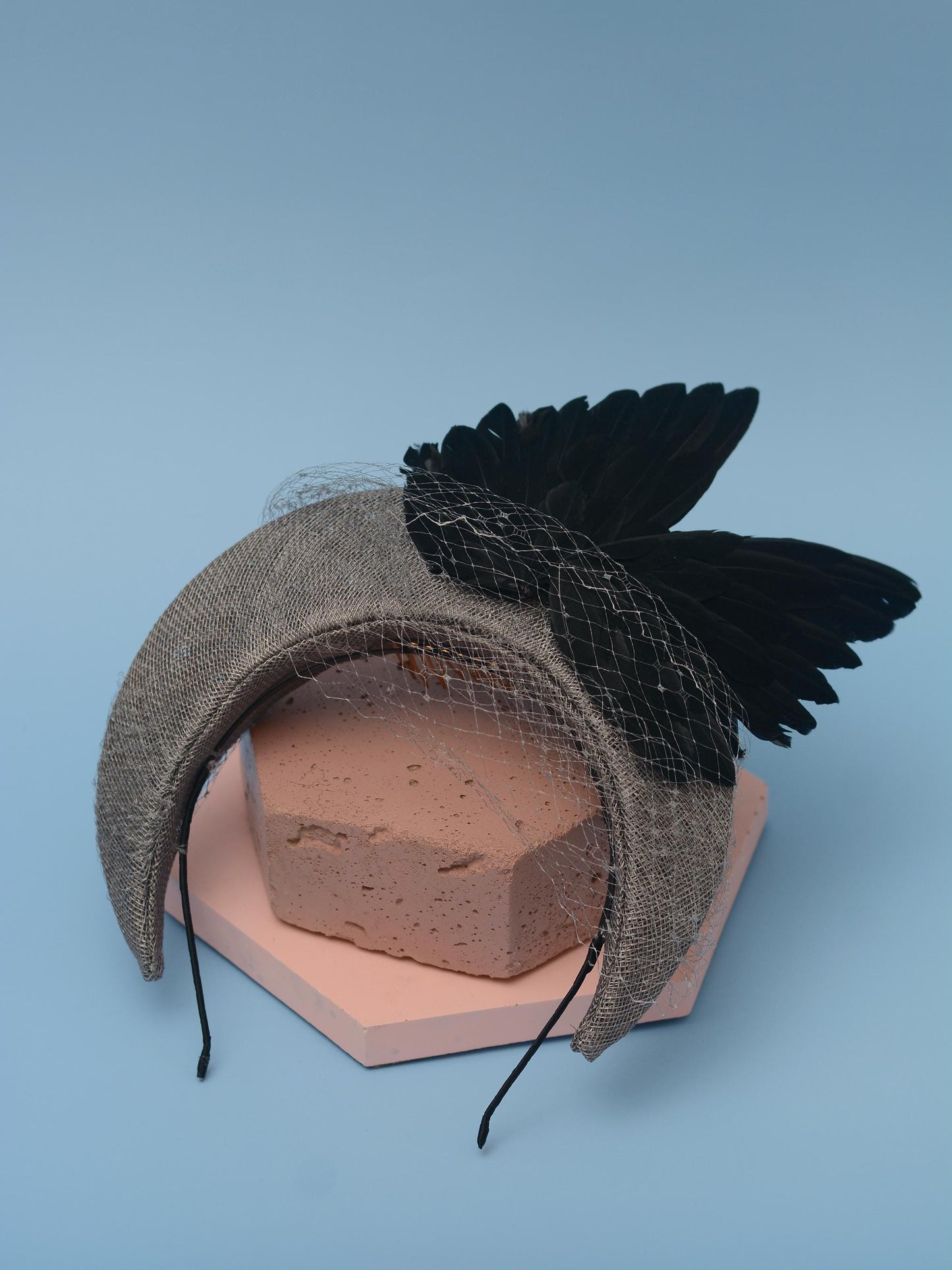Bird Wing Black and Grey Halo Bandeau Headband Fascinator