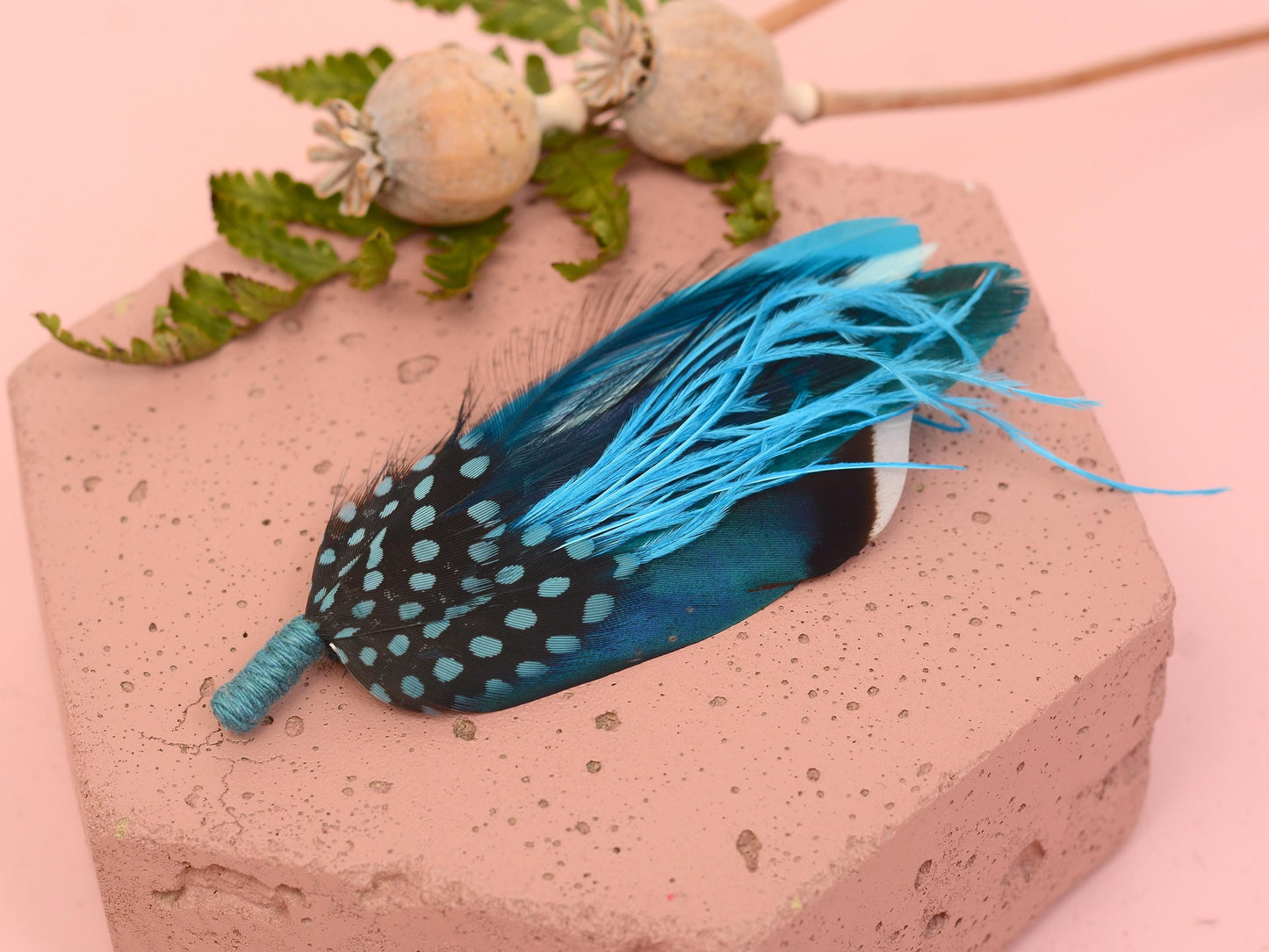 Teal, Turquoise and Blue Feather Hat Pin / Feather Brooch No.297 | Unique Duck Feather Boutonniere