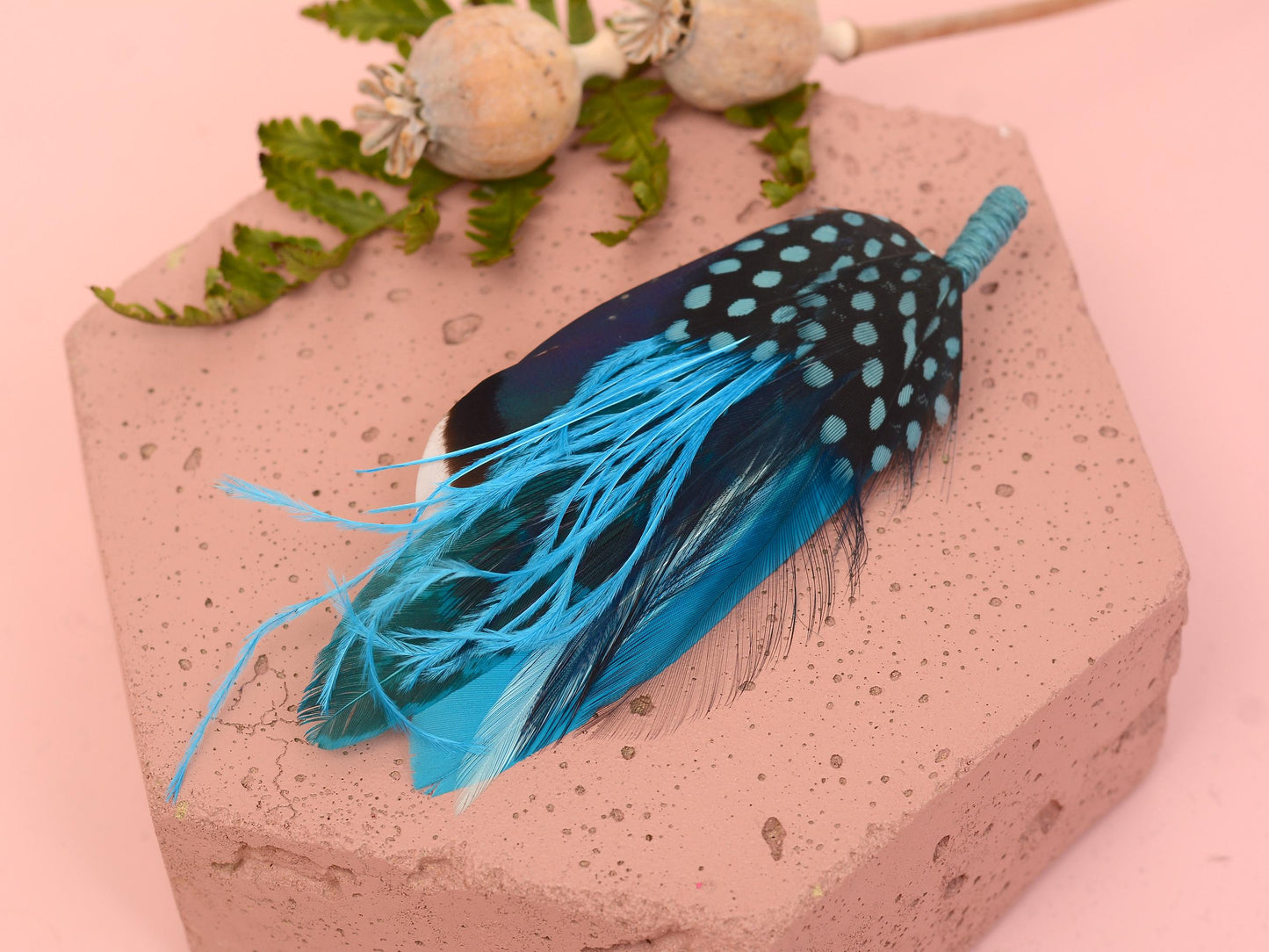 Teal, Turquoise and Blue Feather Hat Pin / Feather Brooch No.297 | Unique Duck Feather Boutonniere