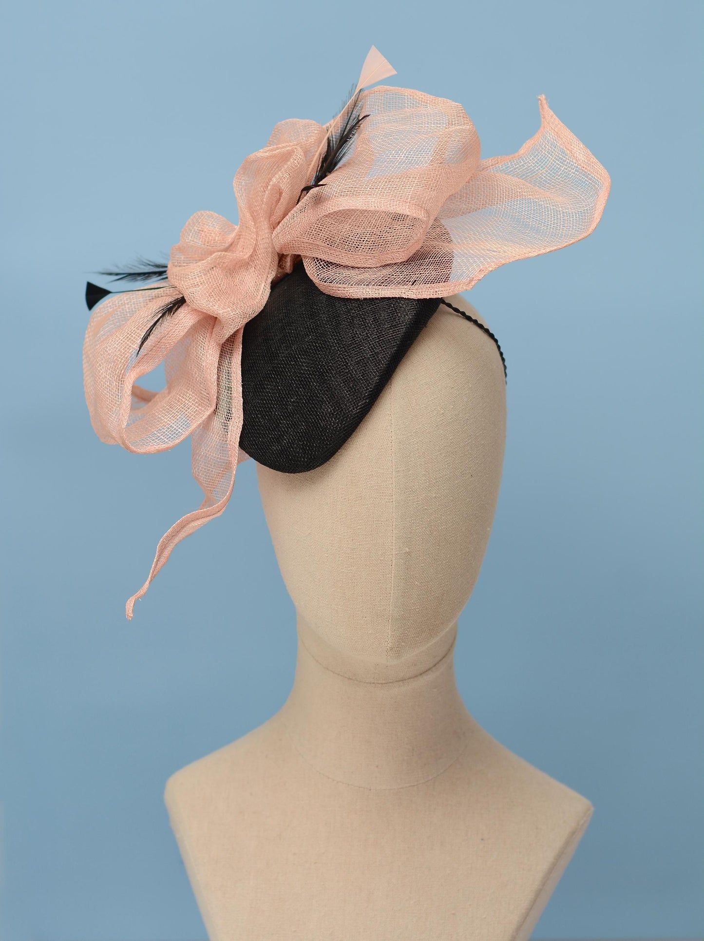 Giant Bow Black and Pink Side Perching Beret Hat Fascinator