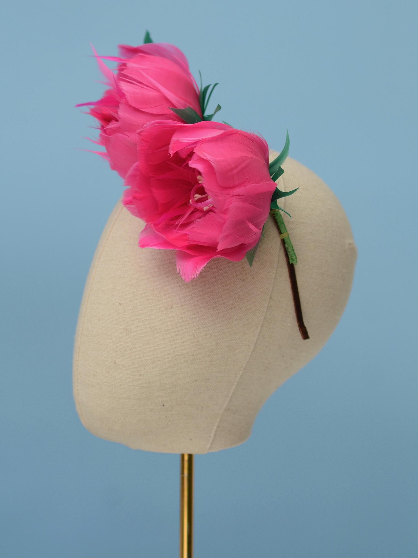 Fuchsia Pink Feather Flower Headband Fascinator Side Percher