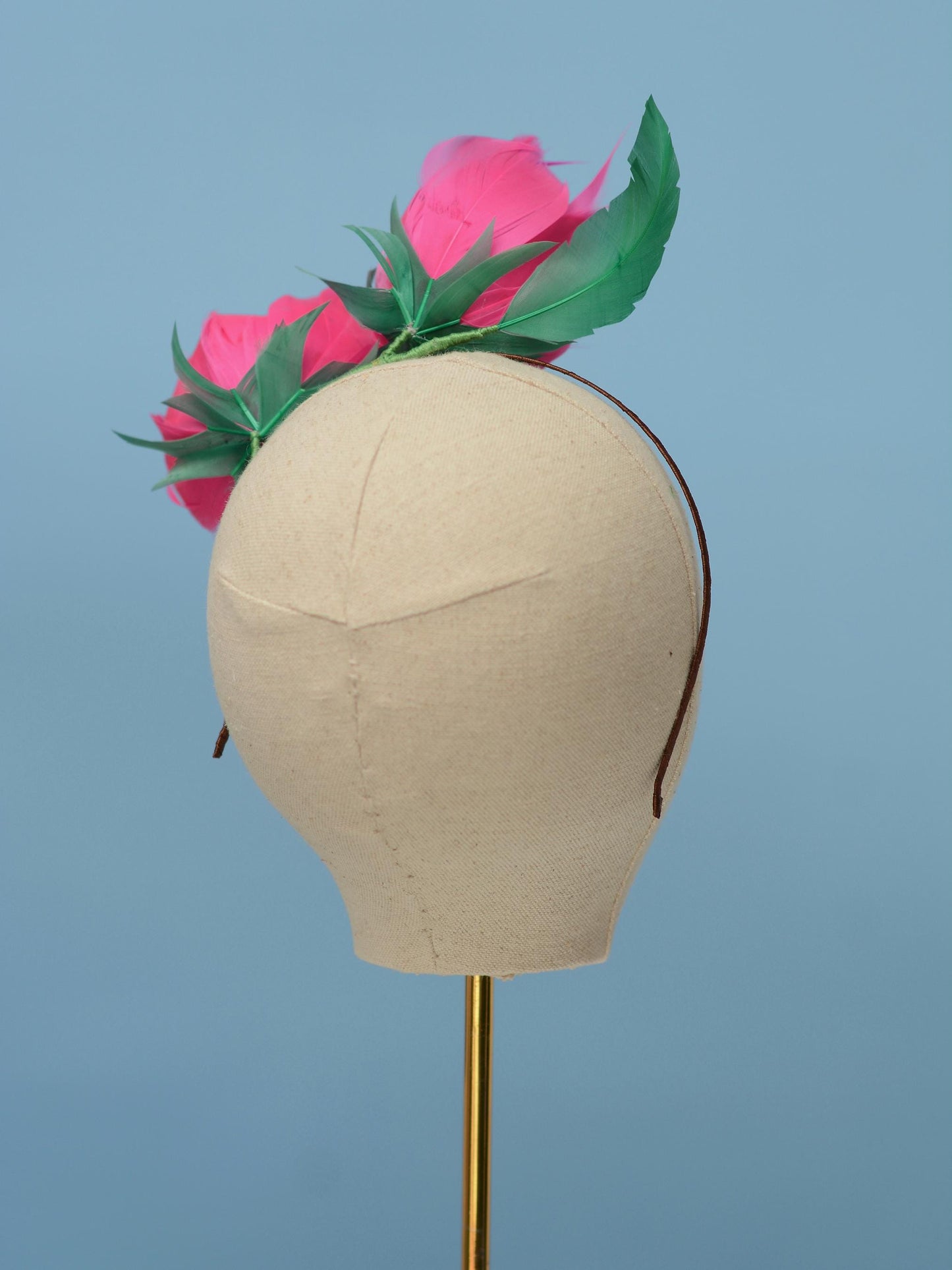 Fuchsia Pink Feather Flower Headband Fascinator Side Percher