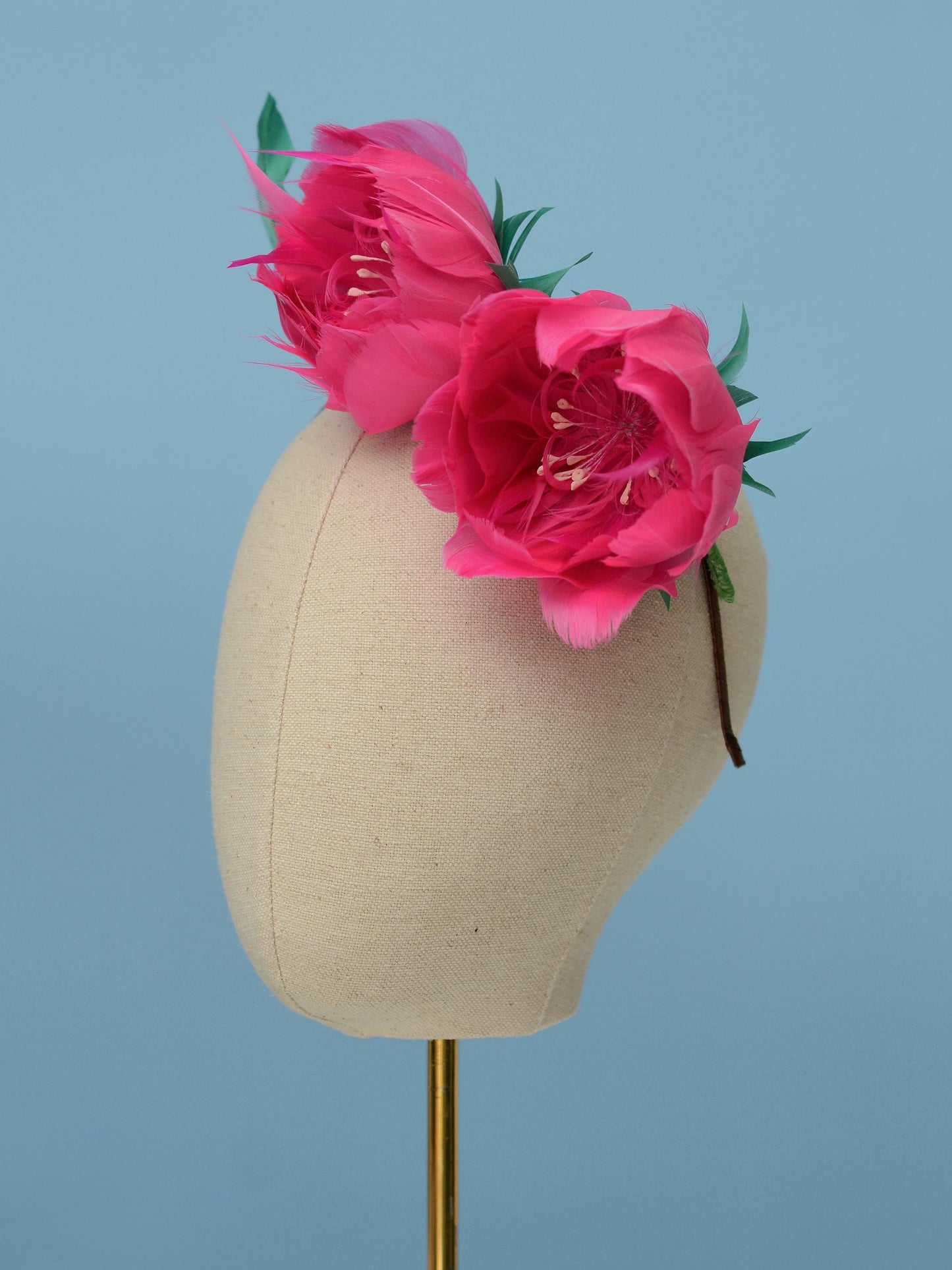 Fuchsia Pink Feather Flower Headband Fascinator Side Percher