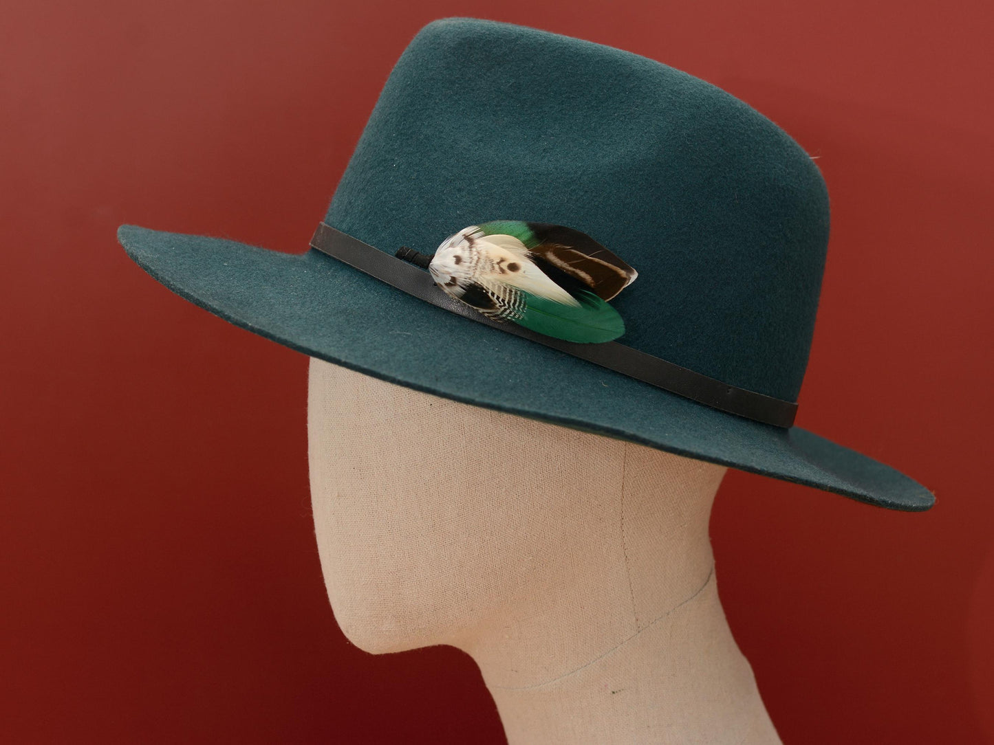 Bottle Green and Duck Feather Brooch Pin Small No.236 | Duck Feather Boutonniere | Duck Feather Hat Pin