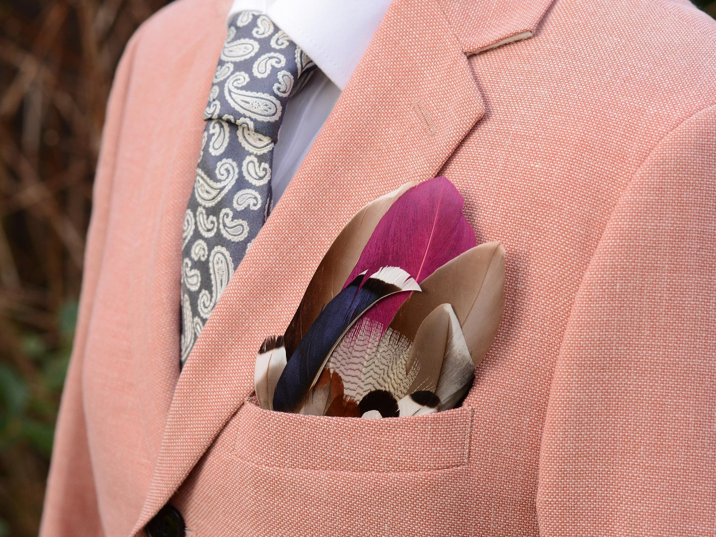 Navy Blue and Plum Duck Feather Pocket Square No.142 | Suit Accessory | Feather Neck Tie | Grooms Outfit | Groomsmen Gift