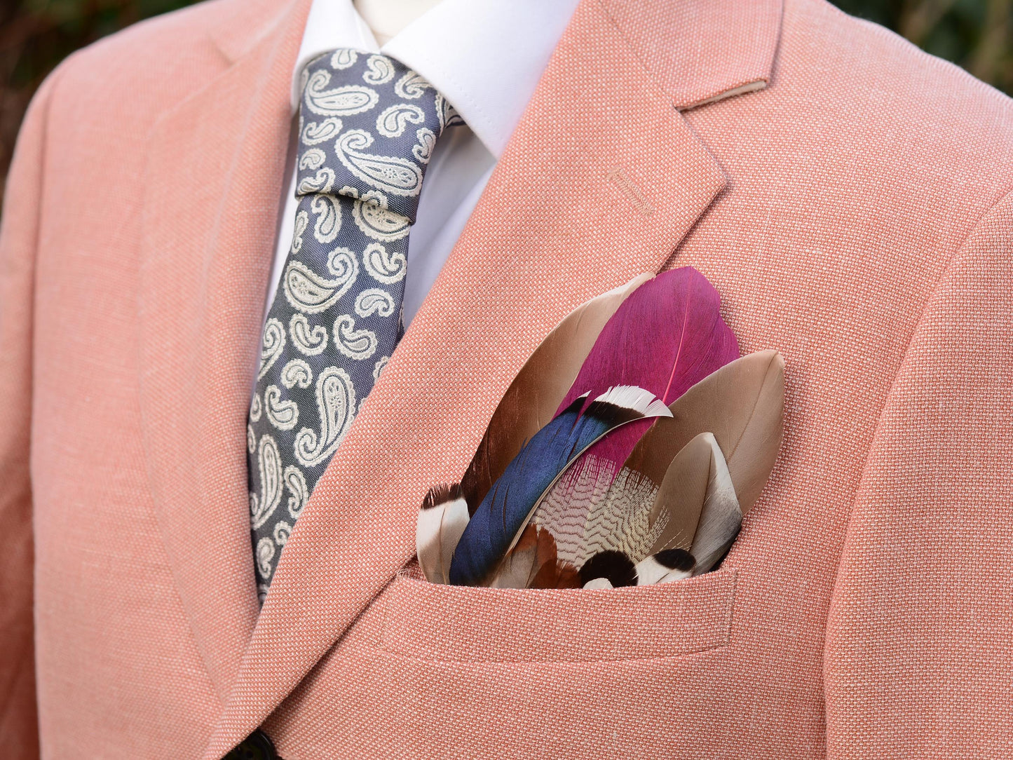 Navy Blue and Plum Duck Feather Pocket Square No.142 | Suit Accessory | Feather Neck Tie | Grooms Outfit | Groomsmen Gift