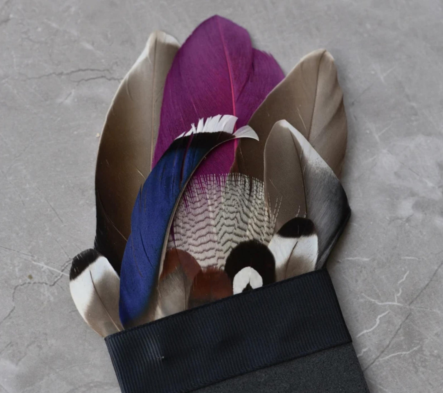 Navy Blue and Plum Duck Feather Pocket Square No.142 | Suit Accessory | Feather Neck Tie | Grooms Outfit | Groomsmen Gift