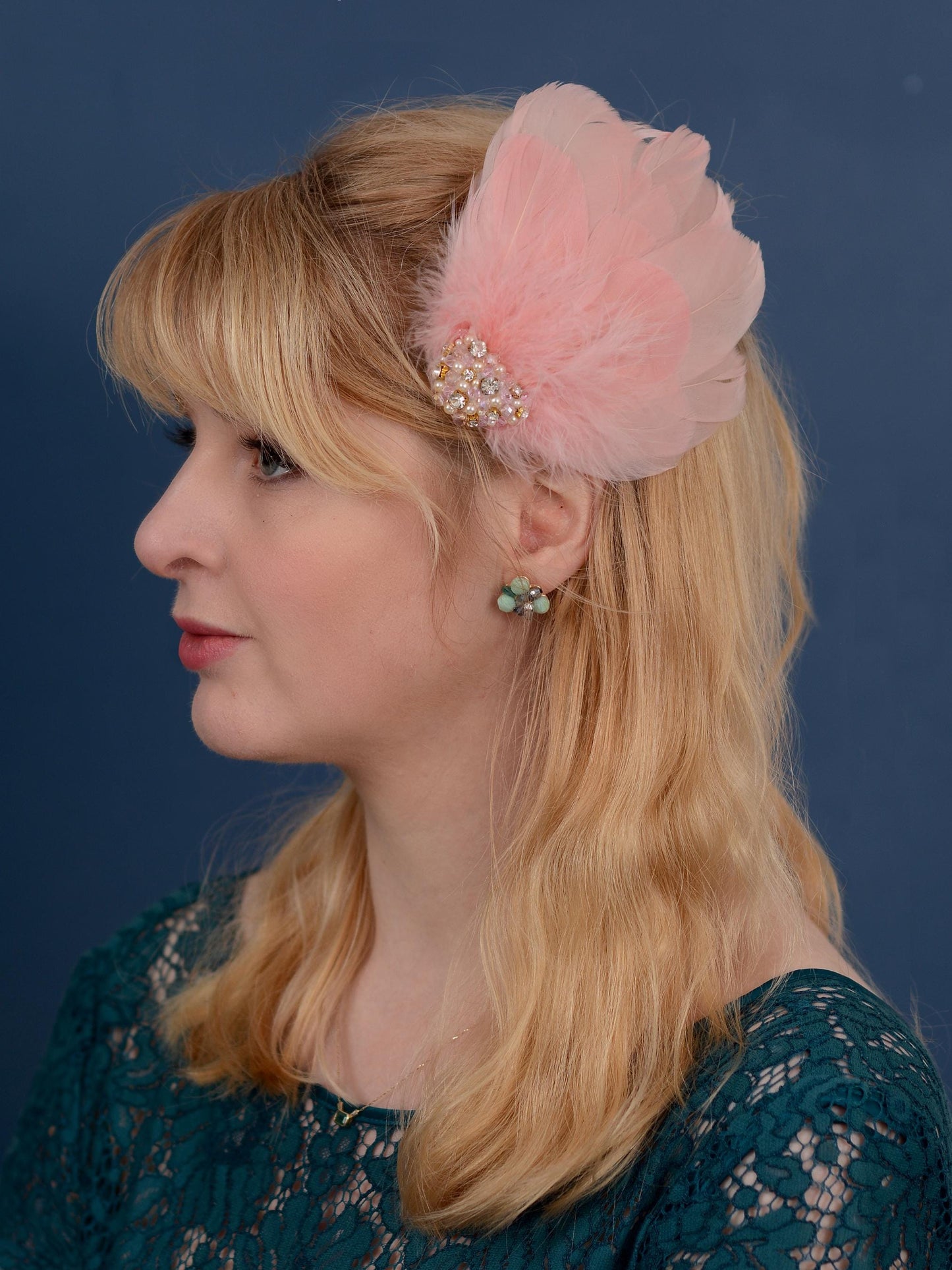 Vintage Pink Feather Headpiece with Pearl and Rhinestone Embellishment | Pink Feather Hair Clip | Pink Feather Fascinator | Bridal Headpiece
