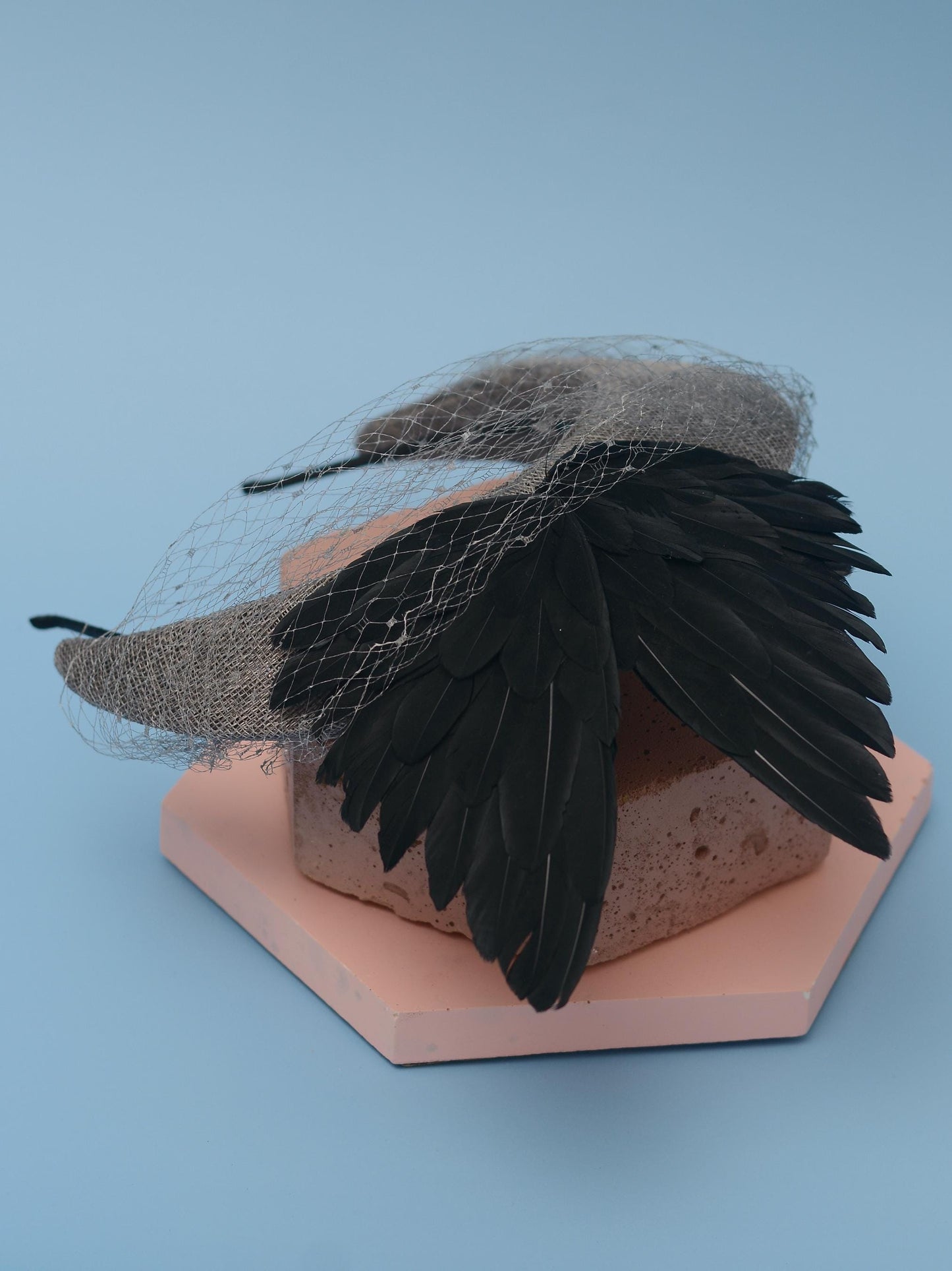 Bird Wing Black and Grey Halo Bandeau Headband Fascinator