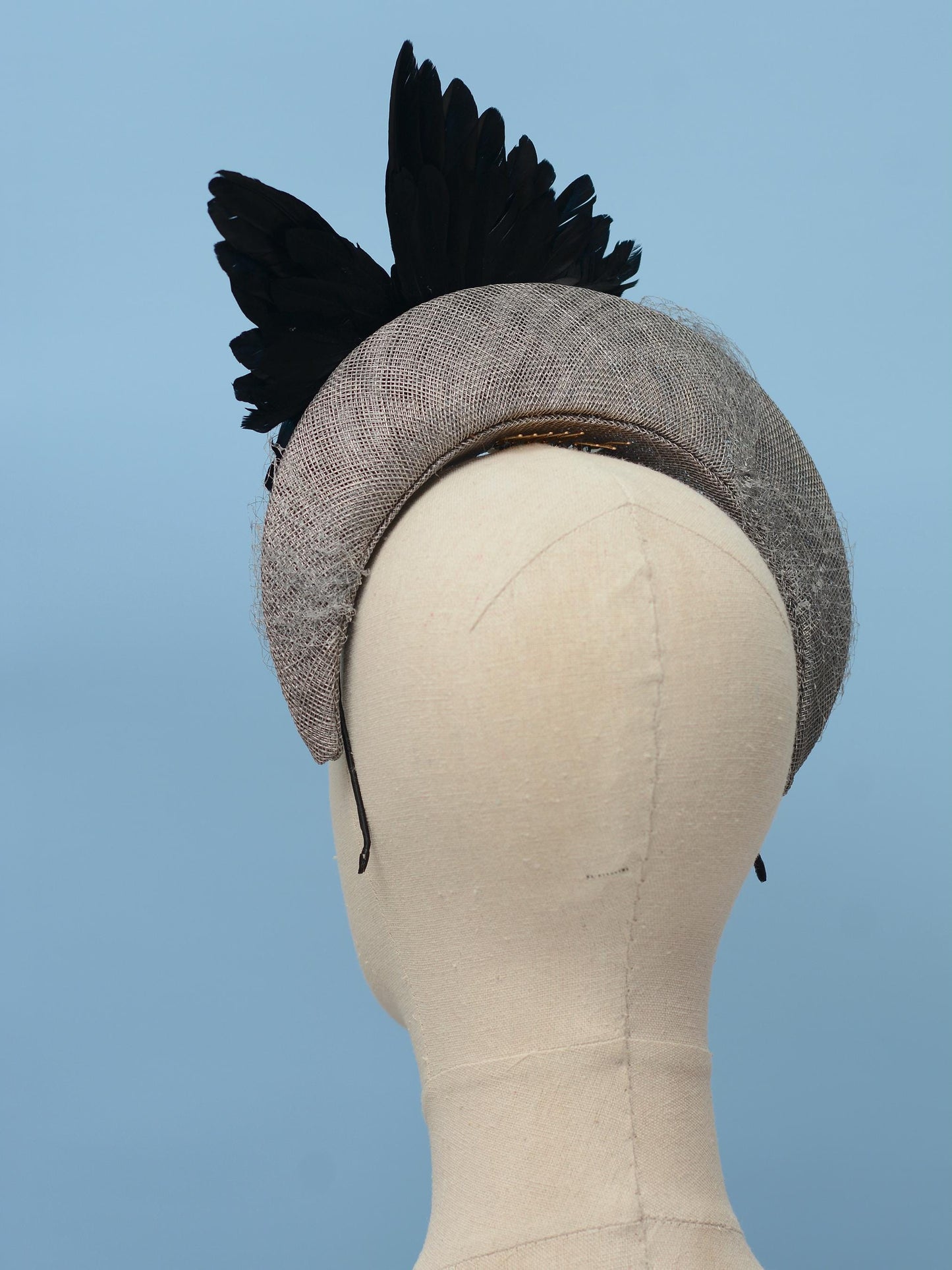 Bird Wing Black and Grey Halo Bandeau Headband Fascinator