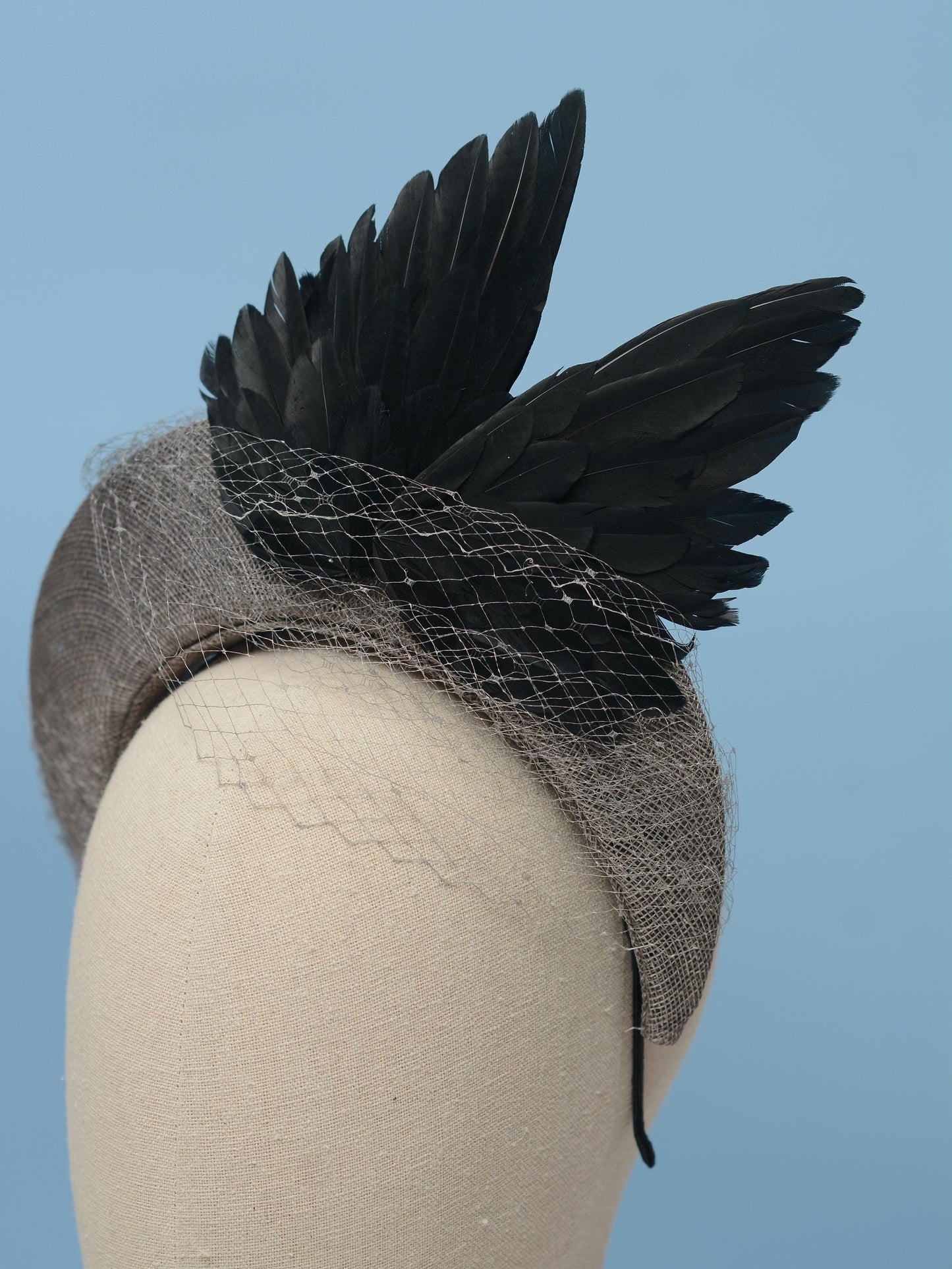 Bird Wing Black and Grey Halo Bandeau Headband Fascinator