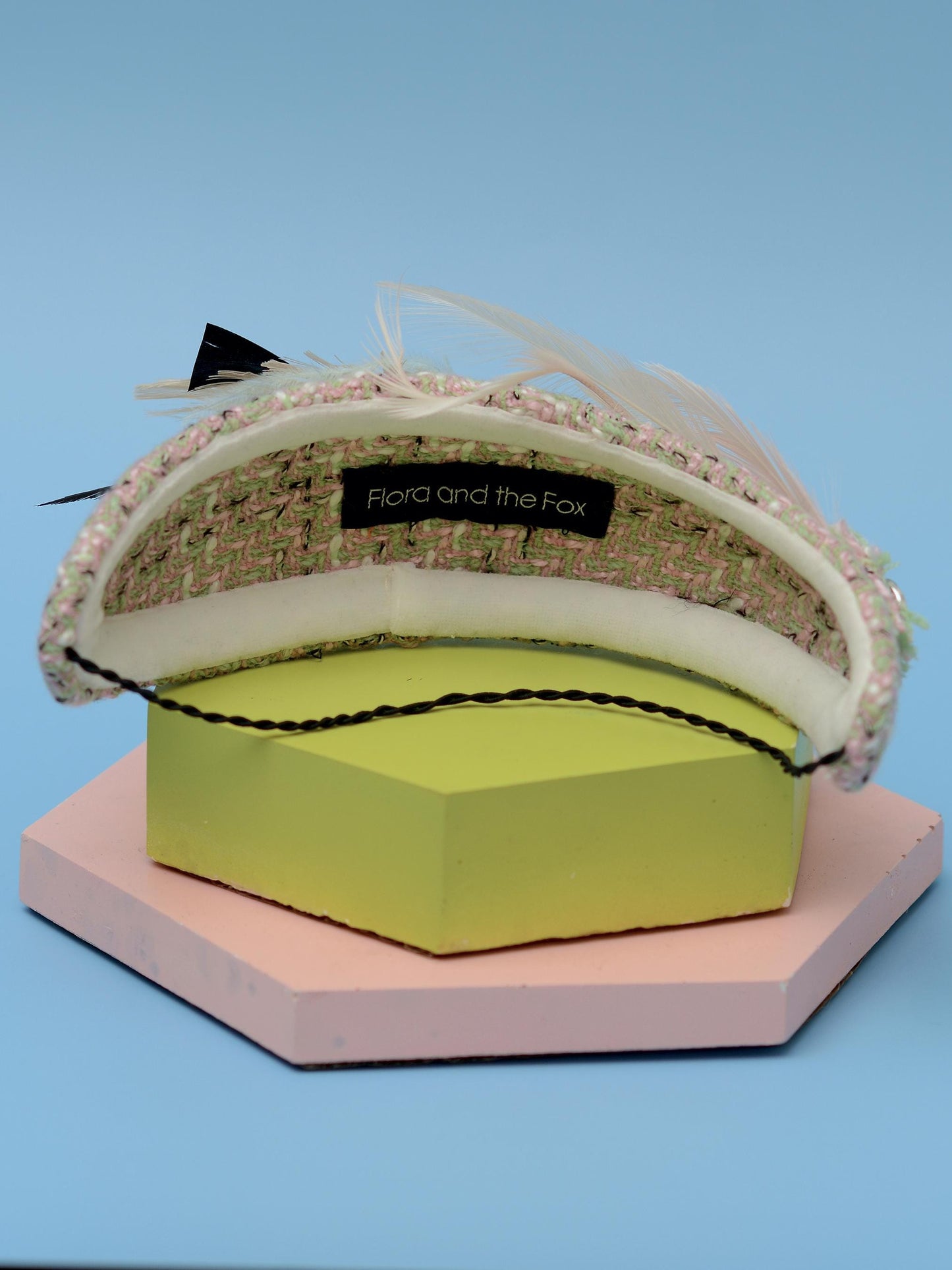 Tweed Pink and Mint Green Bandeau Fascinator with Feather Mount | Feather Hat | Wedding Fascinator