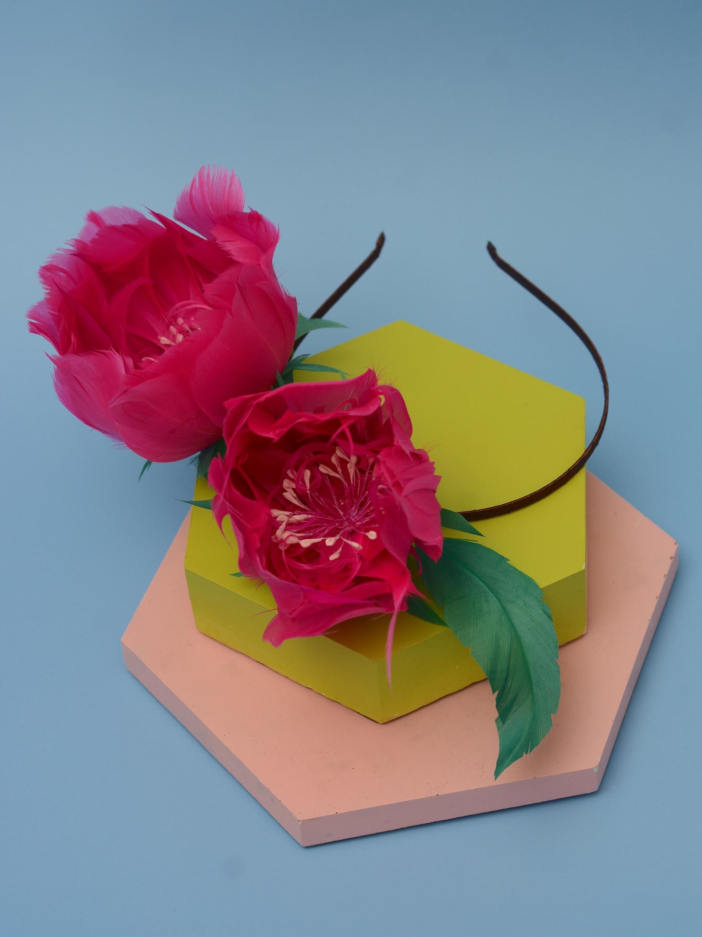 Fuchsia Pink Feather Flower Headband Fascinator Side Percher