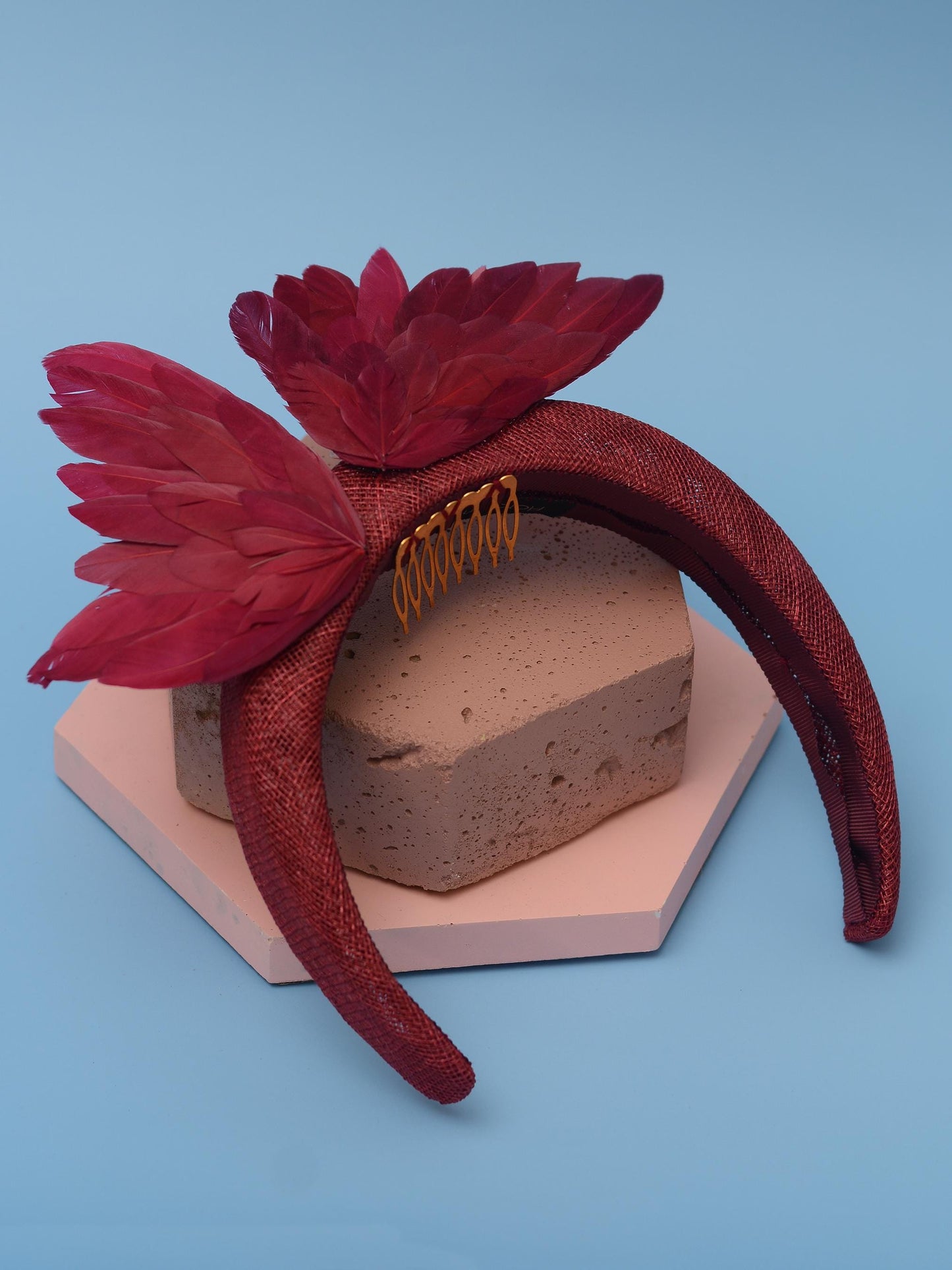 Bird Wing Claret Burgundy Halo Bandeau Fascinator Headband