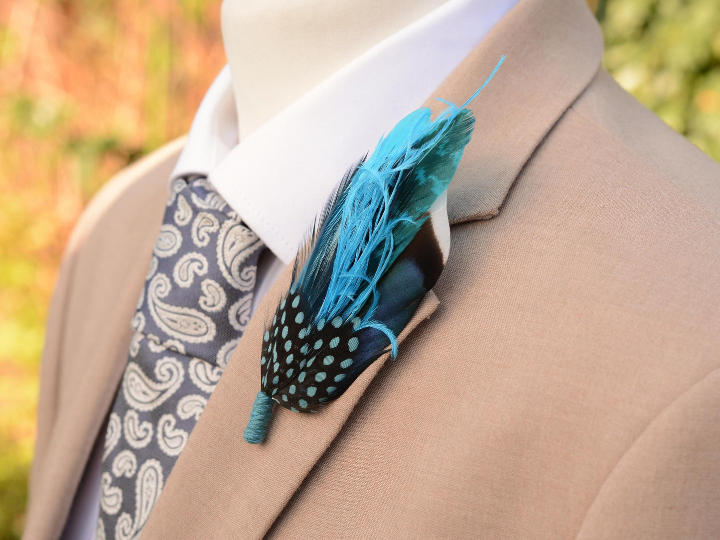 Teal, Turquoise and Blue Feather Hat Pin / Feather Brooch No.297 | Unique Duck Feather Boutonniere