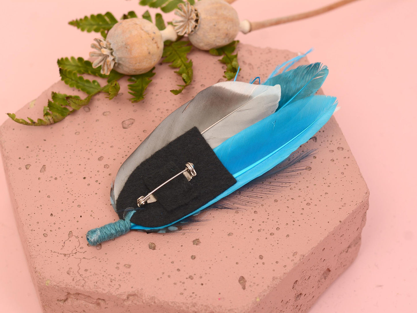 Teal, Turquoise and Blue Feather Hat Pin / Feather Brooch No.297 | Unique Duck Feather Boutonniere
