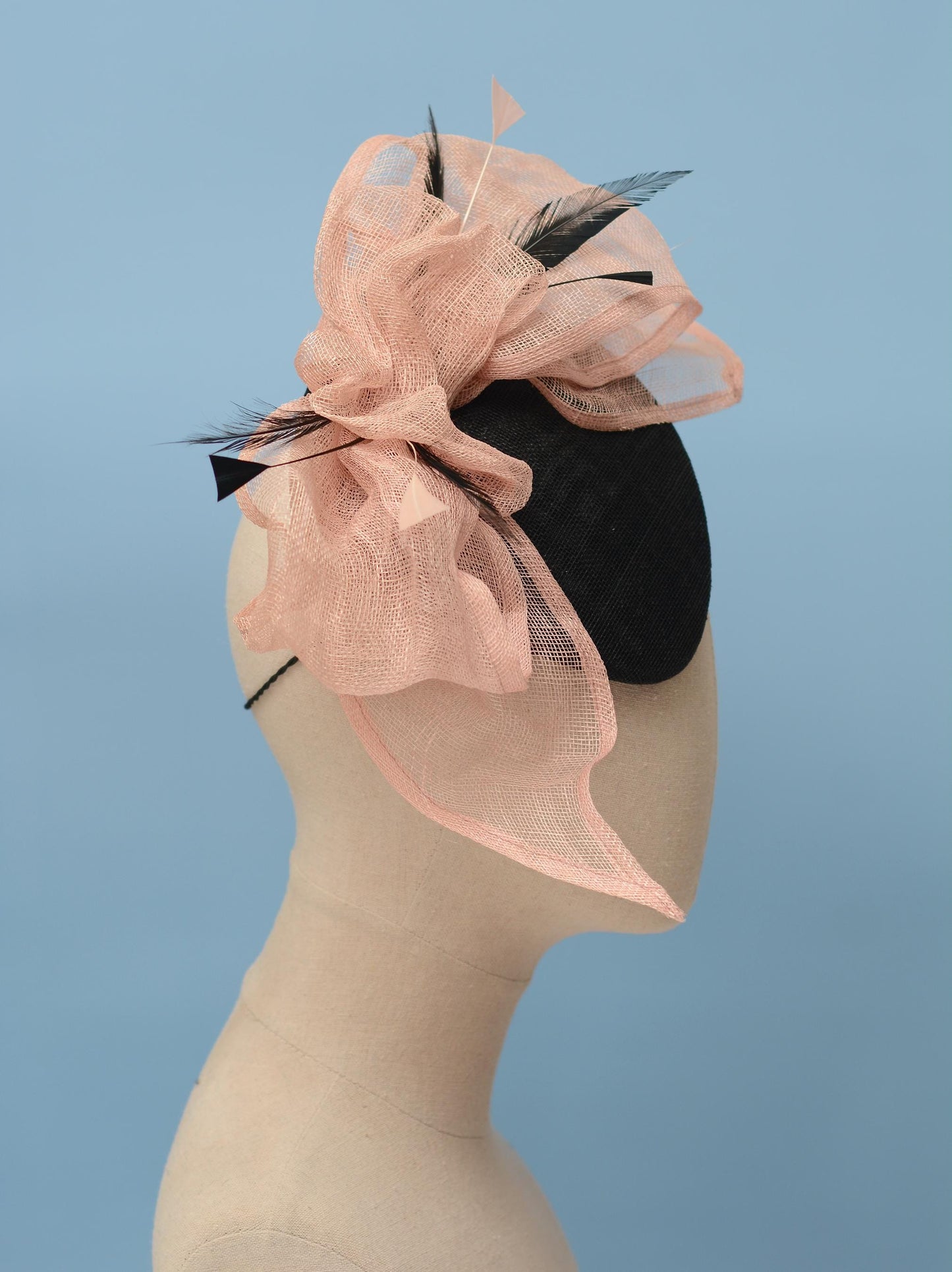 Giant Bow Black and Pink Side Perching Beret Hat Fascinator