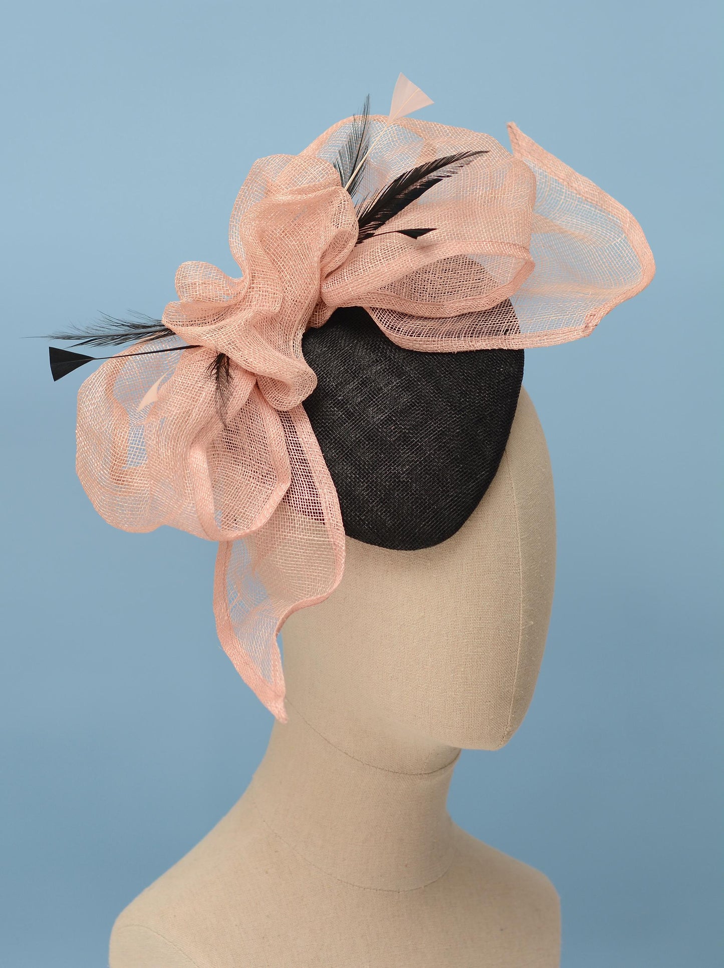 Giant Bow Black and Pink Side Perching Beret Hat Fascinator