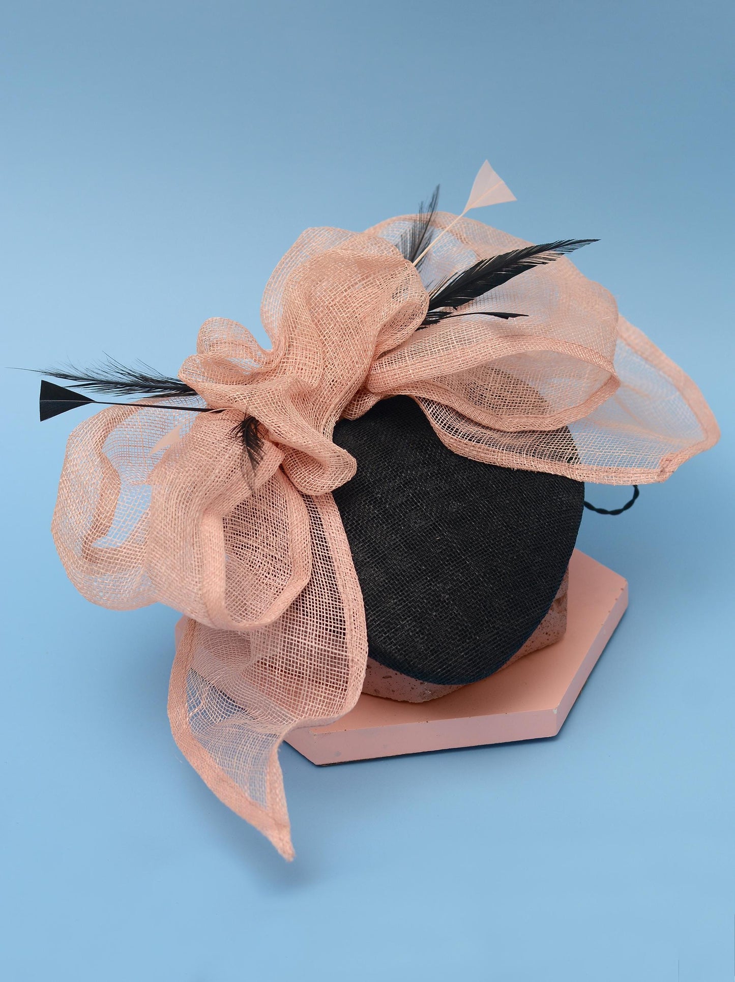 Giant Bow Black and Pink Side Perching Beret Hat Fascinator