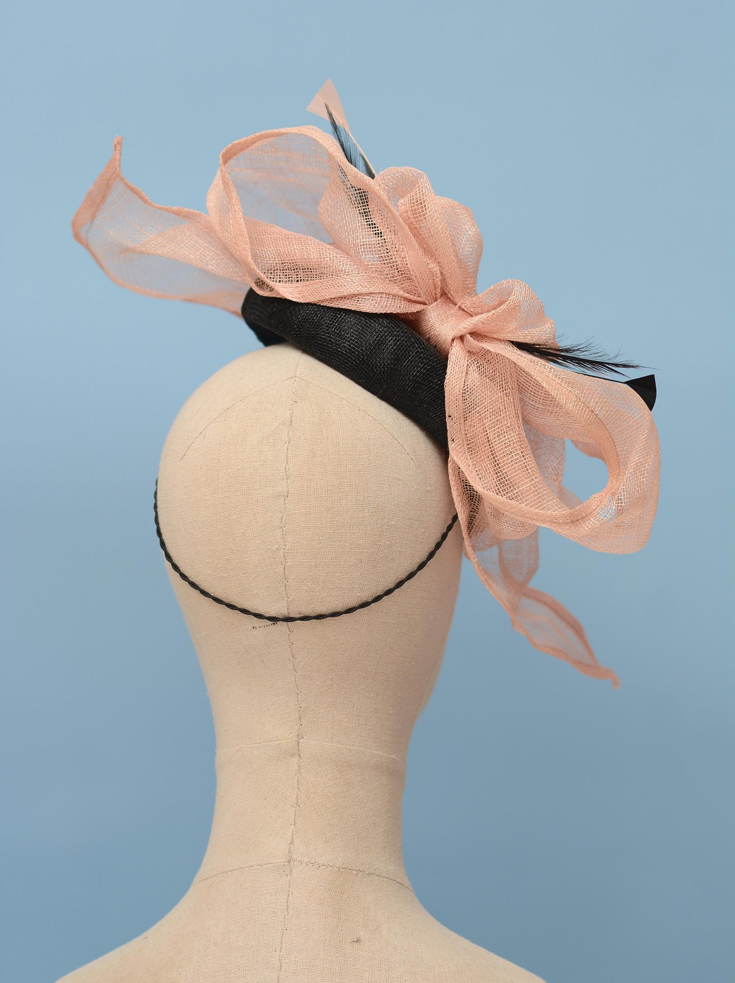 Giant Bow Black and Pink Side Perching Beret Hat Fascinator
