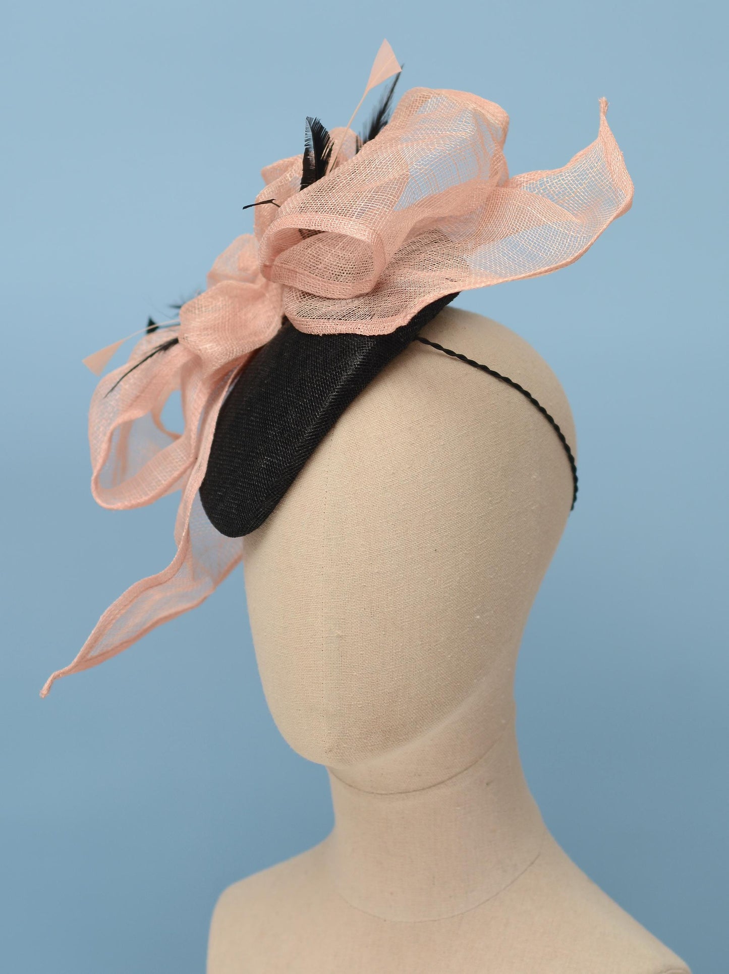 Giant Bow Black and Pink Side Perching Beret Hat Fascinator