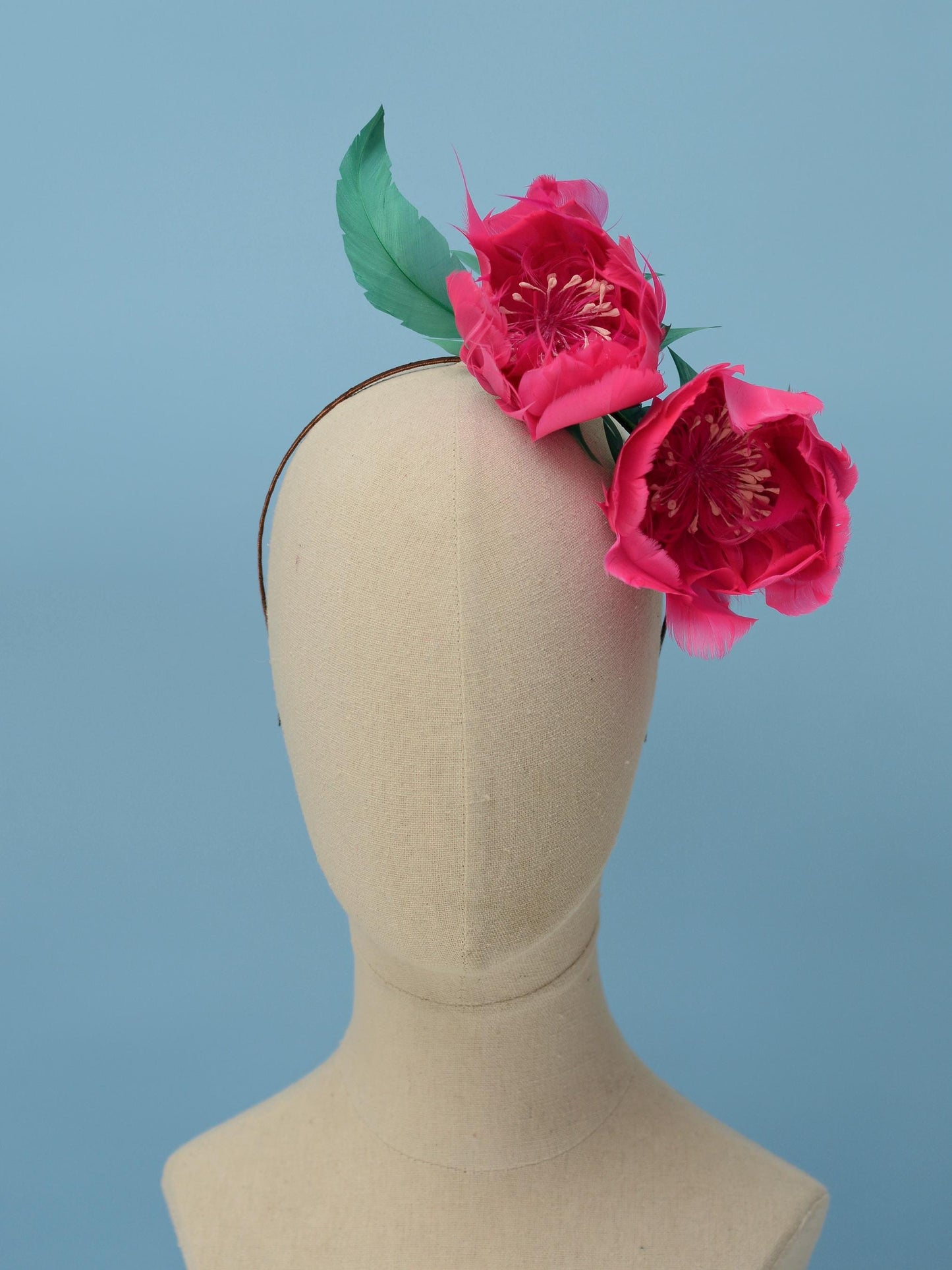 Fuchsia Pink Feather Flower Headband Fascinator Side Percher