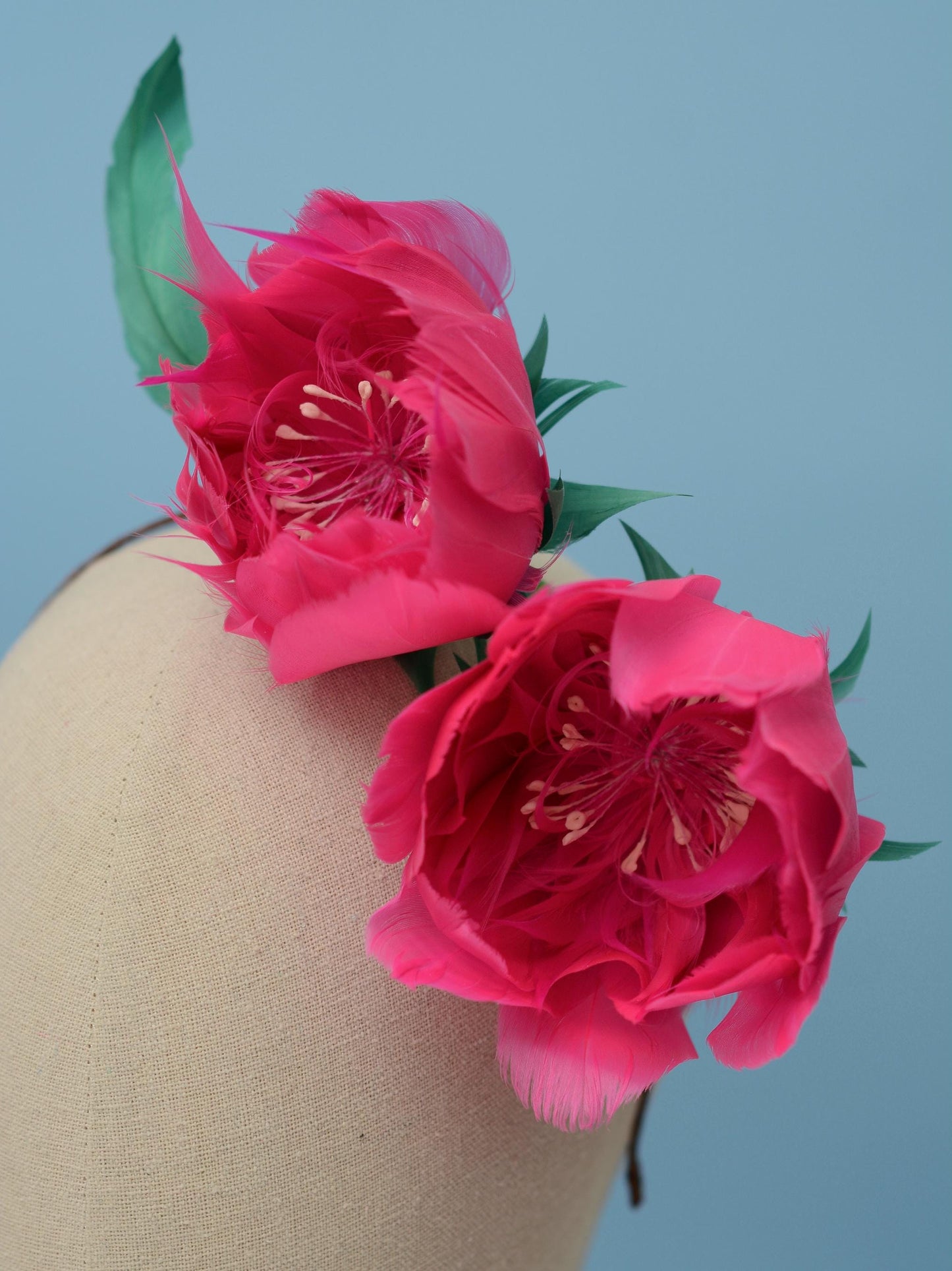Fuchsia Pink Feather Flower Headband Fascinator Side Percher
