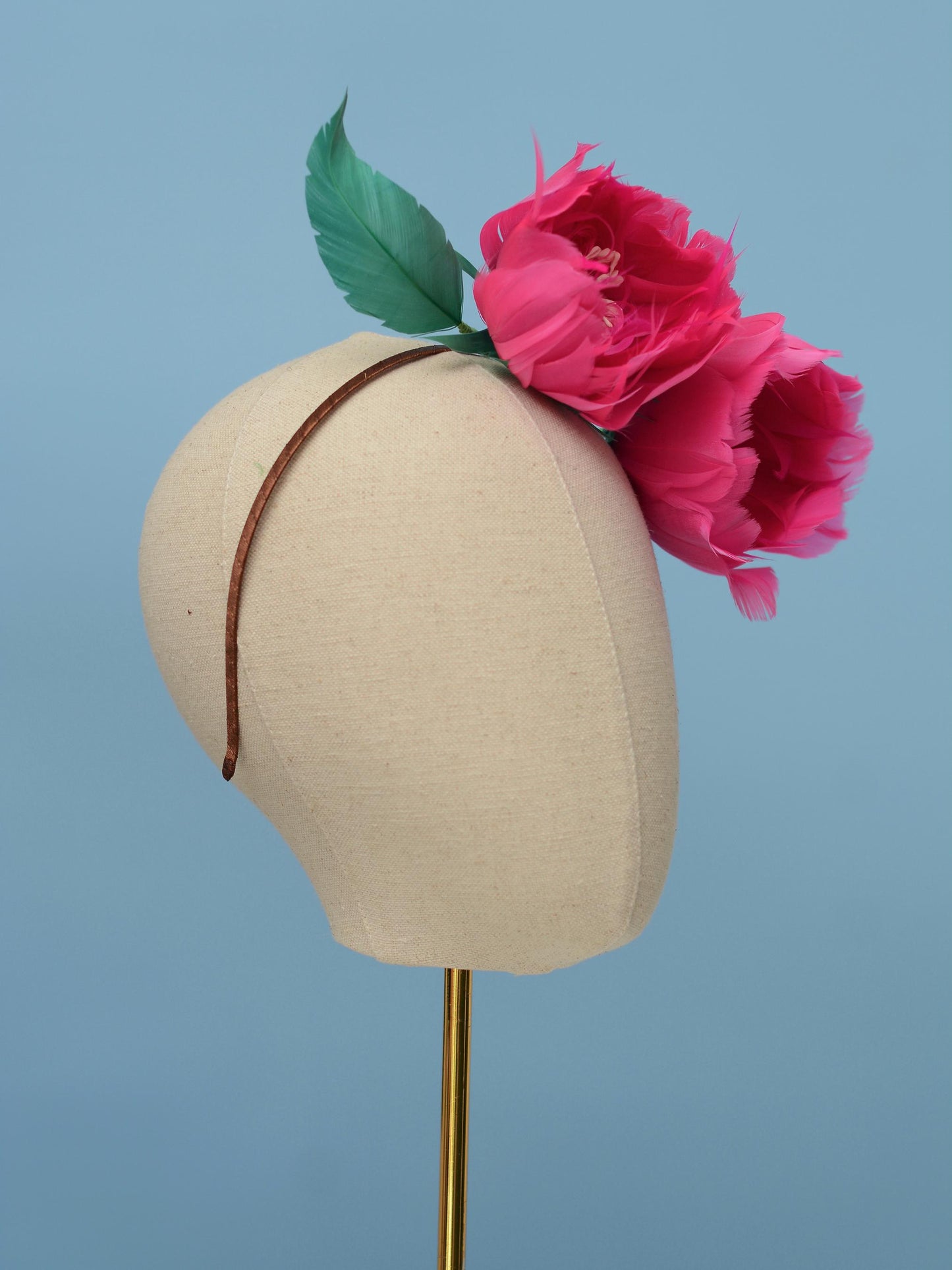 Fuchsia Pink Feather Flower Headband Fascinator Side Percher