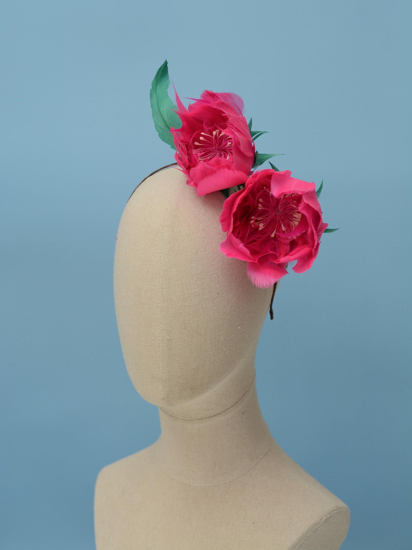 Fuchsia Pink Feather Flower Headband Fascinator Side Percher