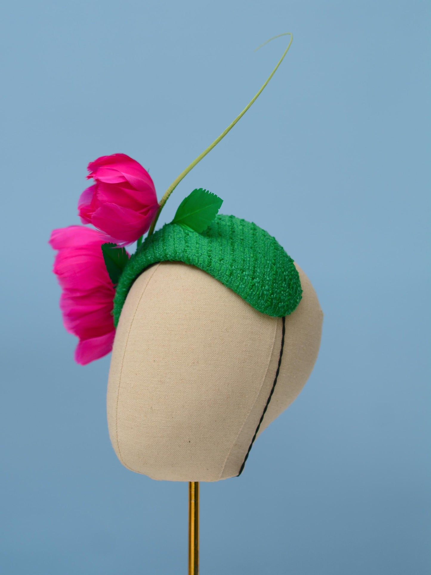Pink and Green Giant Feather Rose Bandeau Headband Fascinator | Horse Racing Hat | Wedding Fascinator