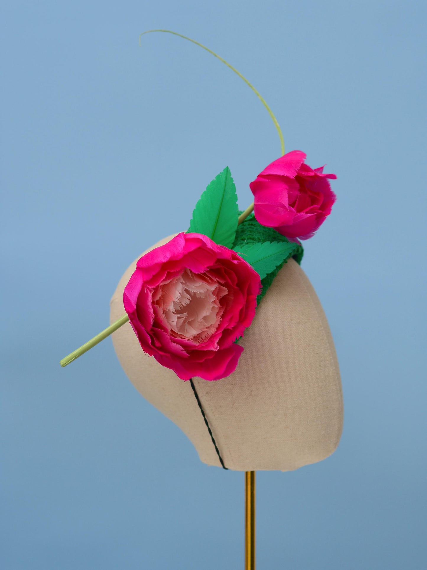 Pink and Green Giant Feather Rose Bandeau Headband Fascinator | Horse Racing Hat | Wedding Fascinator