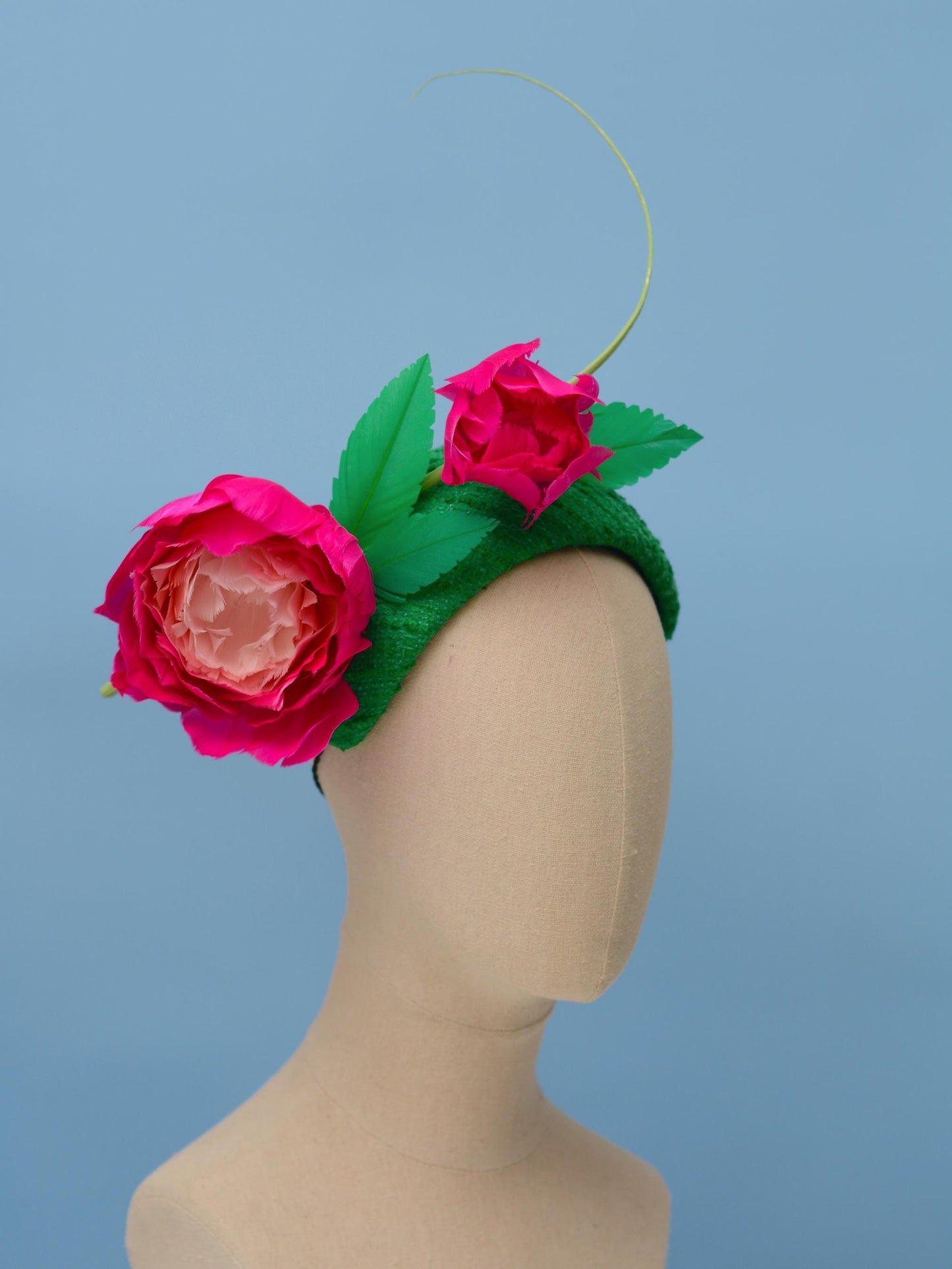 Pink and Green Giant Feather Rose Bandeau Headband Fascinator | Horse Racing Hat | Wedding Fascinator