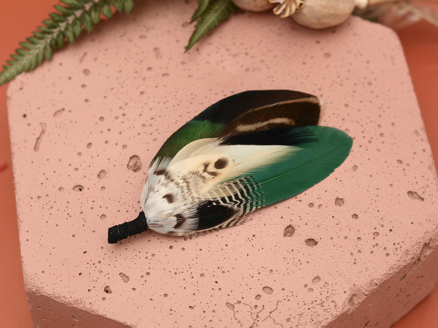 Bottle Green and Duck Feather Brooch Pin Small No.236 | Duck Feather Boutonniere | Duck Feather Hat Pin